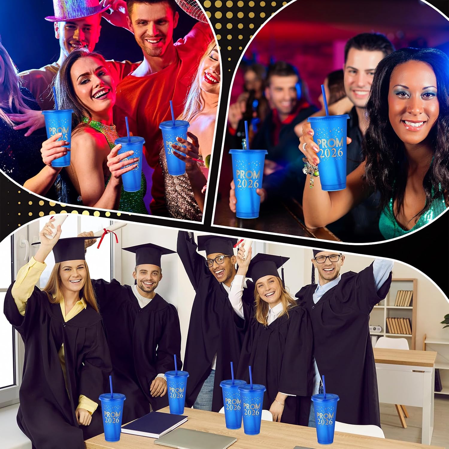 24 Pcs 2026 Graduation Prom Cups Grad Party Favors Gifts 24 Ounce Insulated Plastic Tumbler with Lid and Straw for Graduation Prom Party Supplies(Dark Blue)