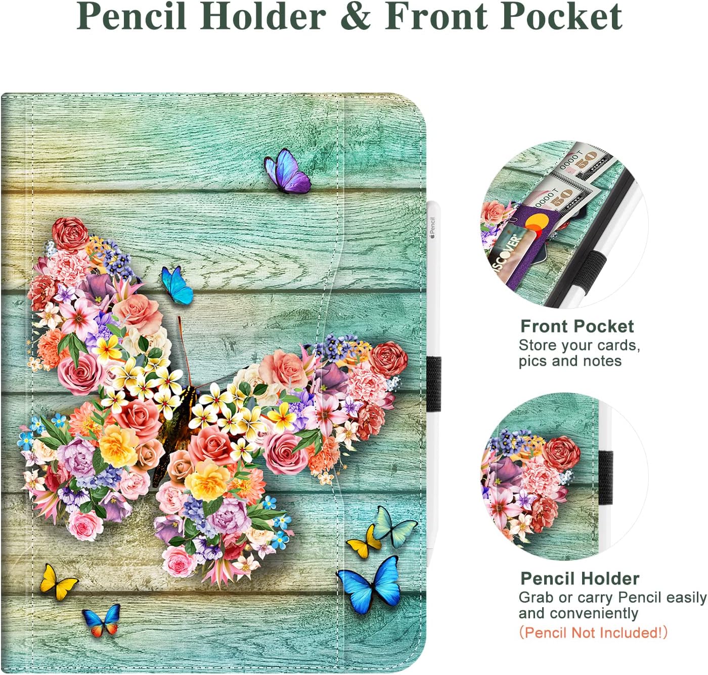 Vimorco Case for iPad (A16) 11th Generation 11 Inch 2025,for iPad 11th/10th Generation Case with Pencil Holder/Hand Strap/Pocket, Adjustable Angle for iPadCover 11th/10th Gen, Butterfly Flower