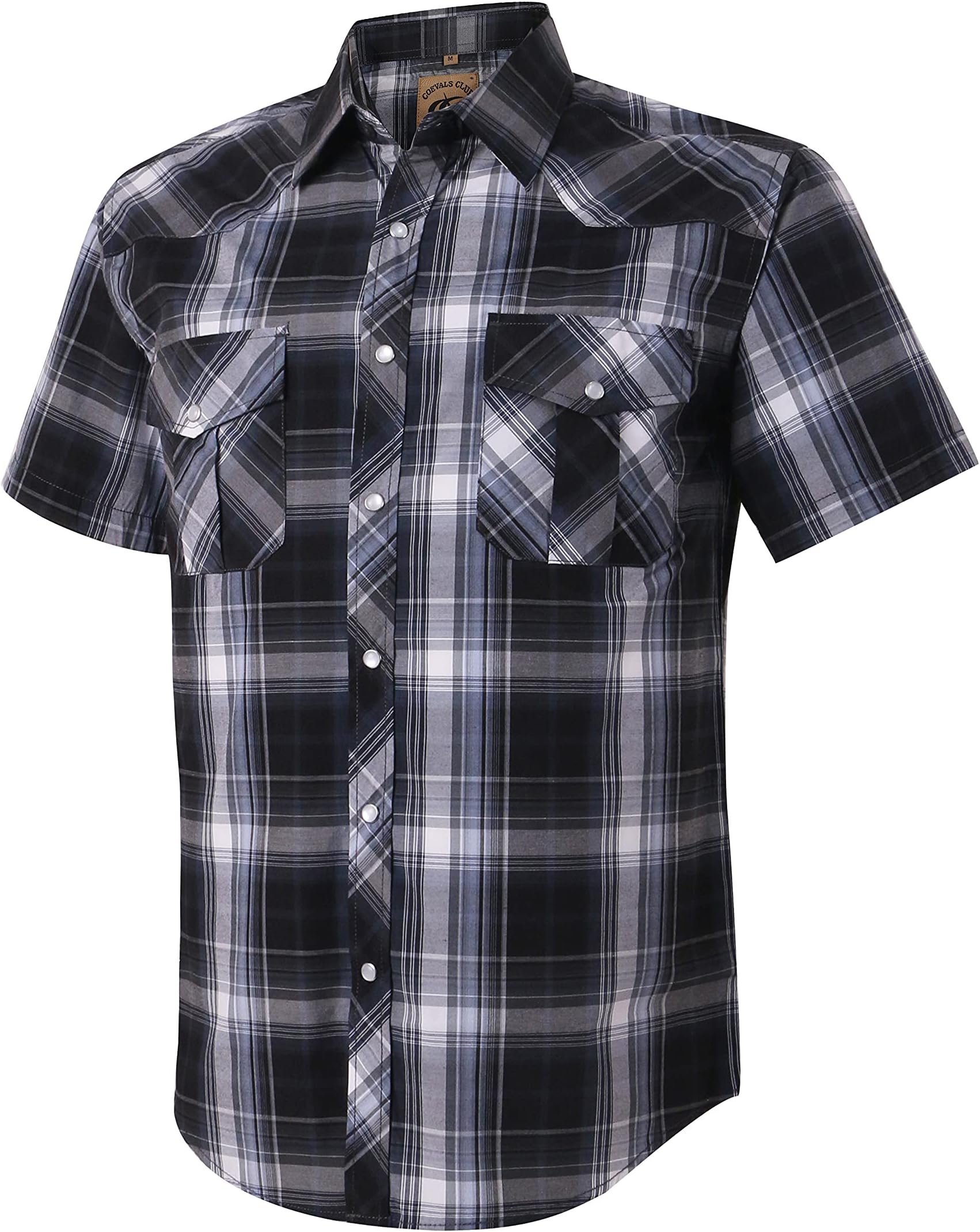 Men's Western Plaid Pearl Snap Buttons Two Pocket Casual Short Sleeve Shirts