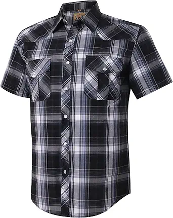 Men's Western Pearl Snap Plaid Short Sleeve Shirt