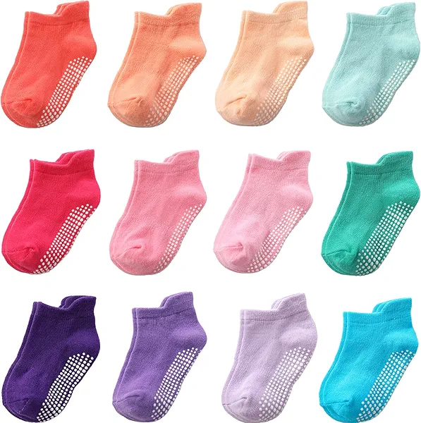 Aroveea Non Slip Grip Ankle Baby Socks 12 Pack for Toddler Boys and Girls Kids,Infant Cute Cotton Baby Socks