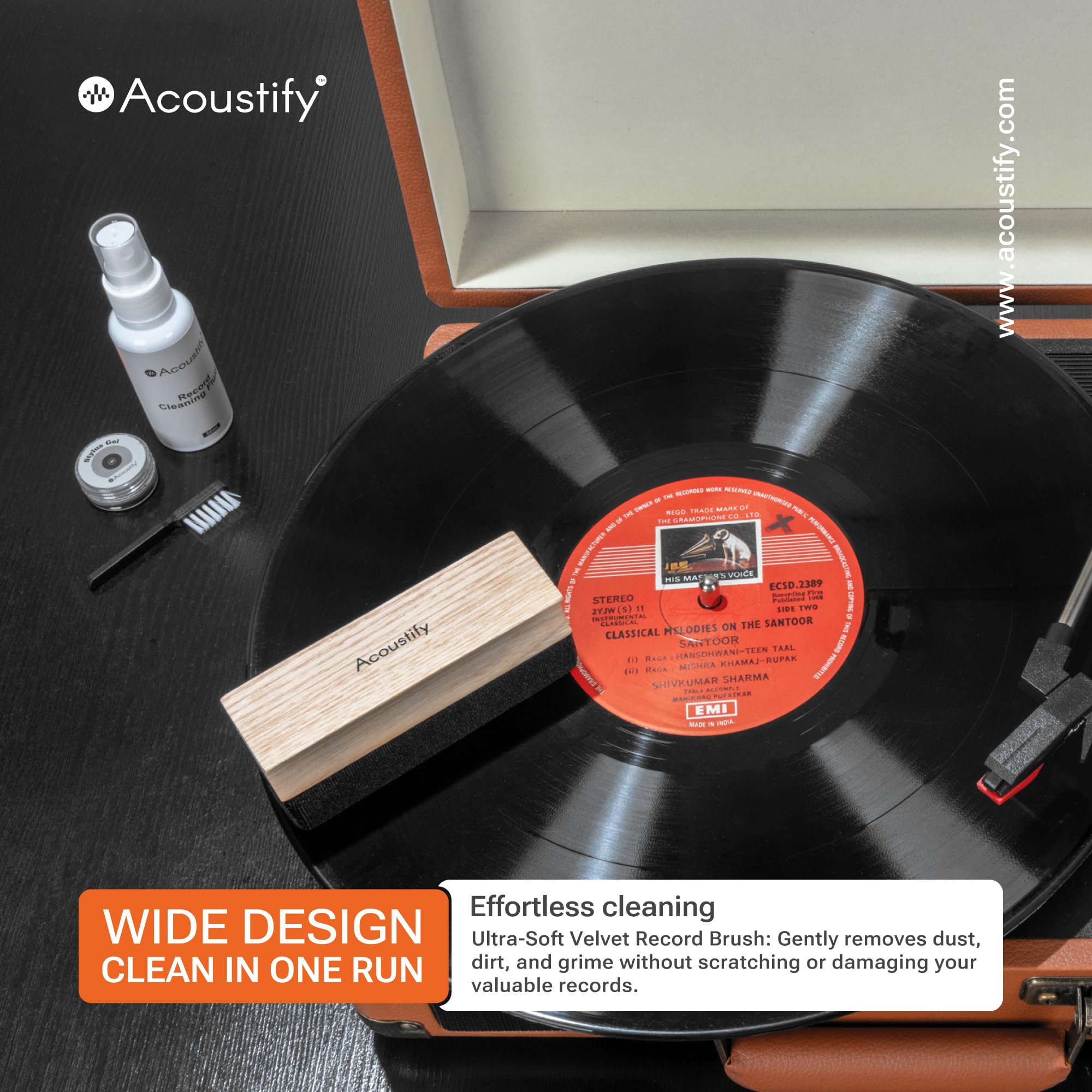 Kit De Nettoyage De Disques Vinyles Avec Brosse Antistatique En Fibre De Carbone Et Solution De Nettoyage LP