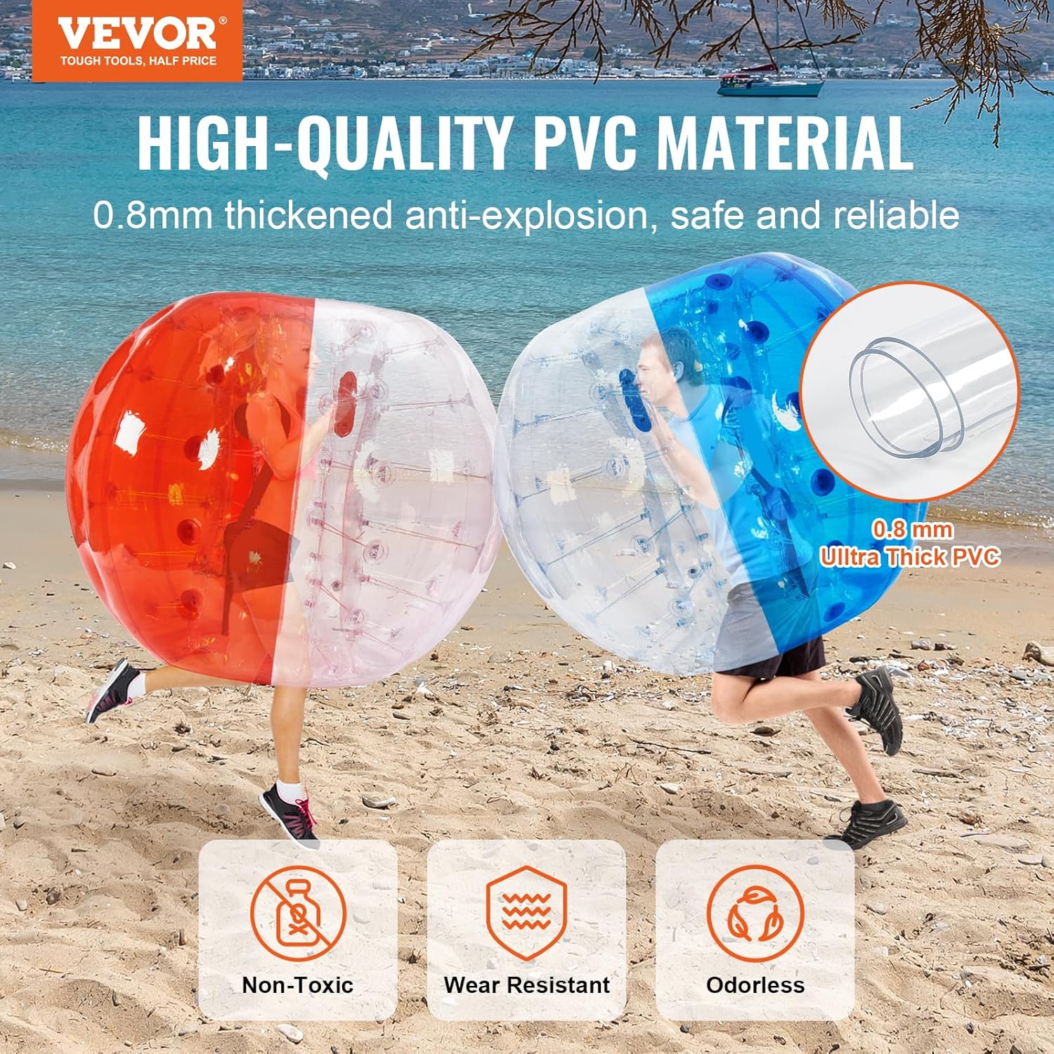 VEVOR Inflatable Bumper Ballѕ 2 Packs; 2FT/3FT/4FT/5FT Body Size Adult Human Bubble Ballѕ, Bumper Bubble Soccer Ballѕ for Teens/Adults 5FT Blue+Red image 2 of 9 B0CXDLDCNV