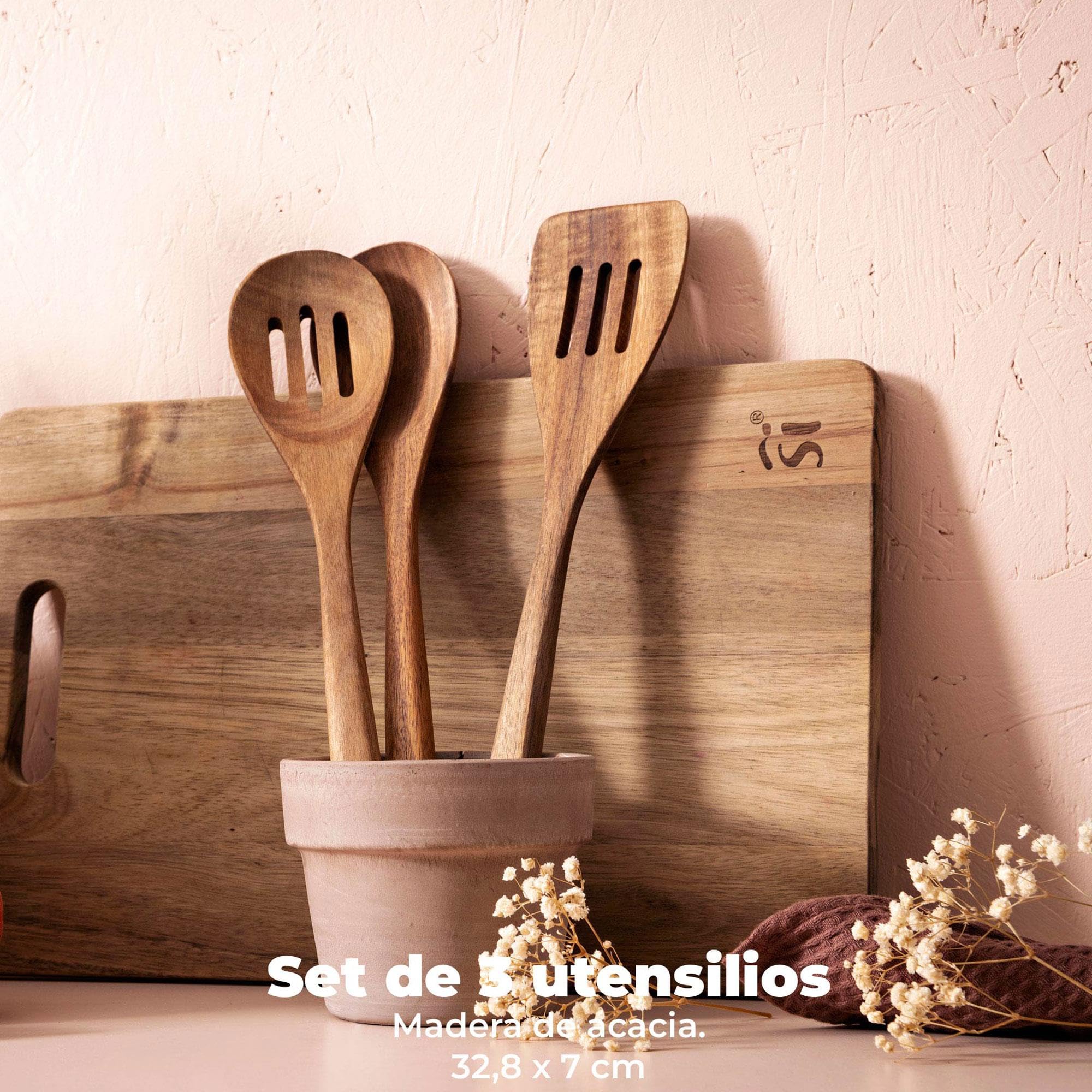 Well Home Lot de 3 poêles Ø16 Ø 20 Ø 24 cm en aluminium pressé en cuivre métallisé + set 3 ustensiles de cuisine bois d'acacia