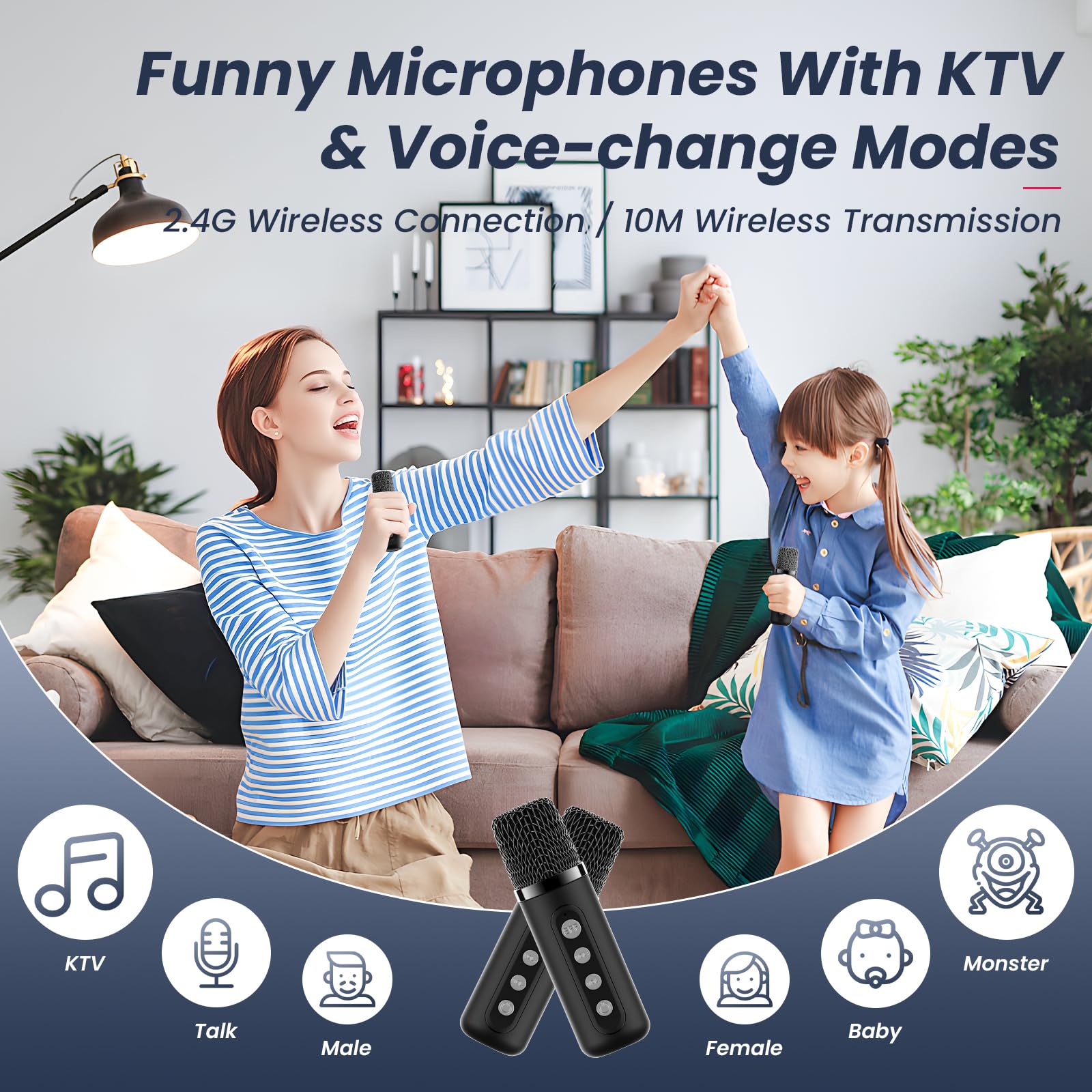 PKBD Karaoke Machine 2 Microphones for Adults Kids Portable Bluetooth Speaker with 4 Voice Changing Effects and 5 Light Effects - Image 4