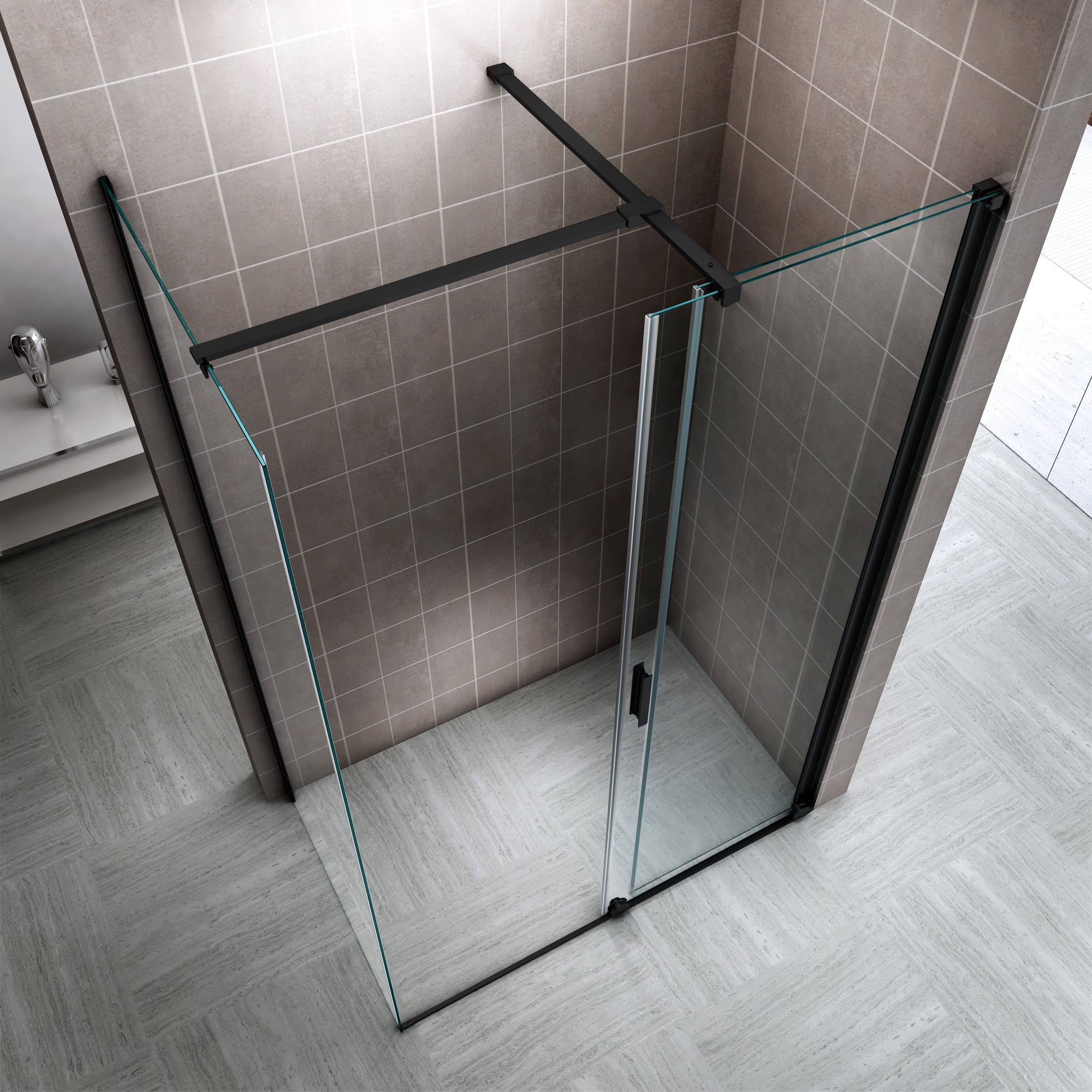 i-flair Mampara de ducha NADINE 180 x 90 cm, con puerta corredera, 8 mm, vidrio templado de seguridad transparente, montaje a izquierda y derecha