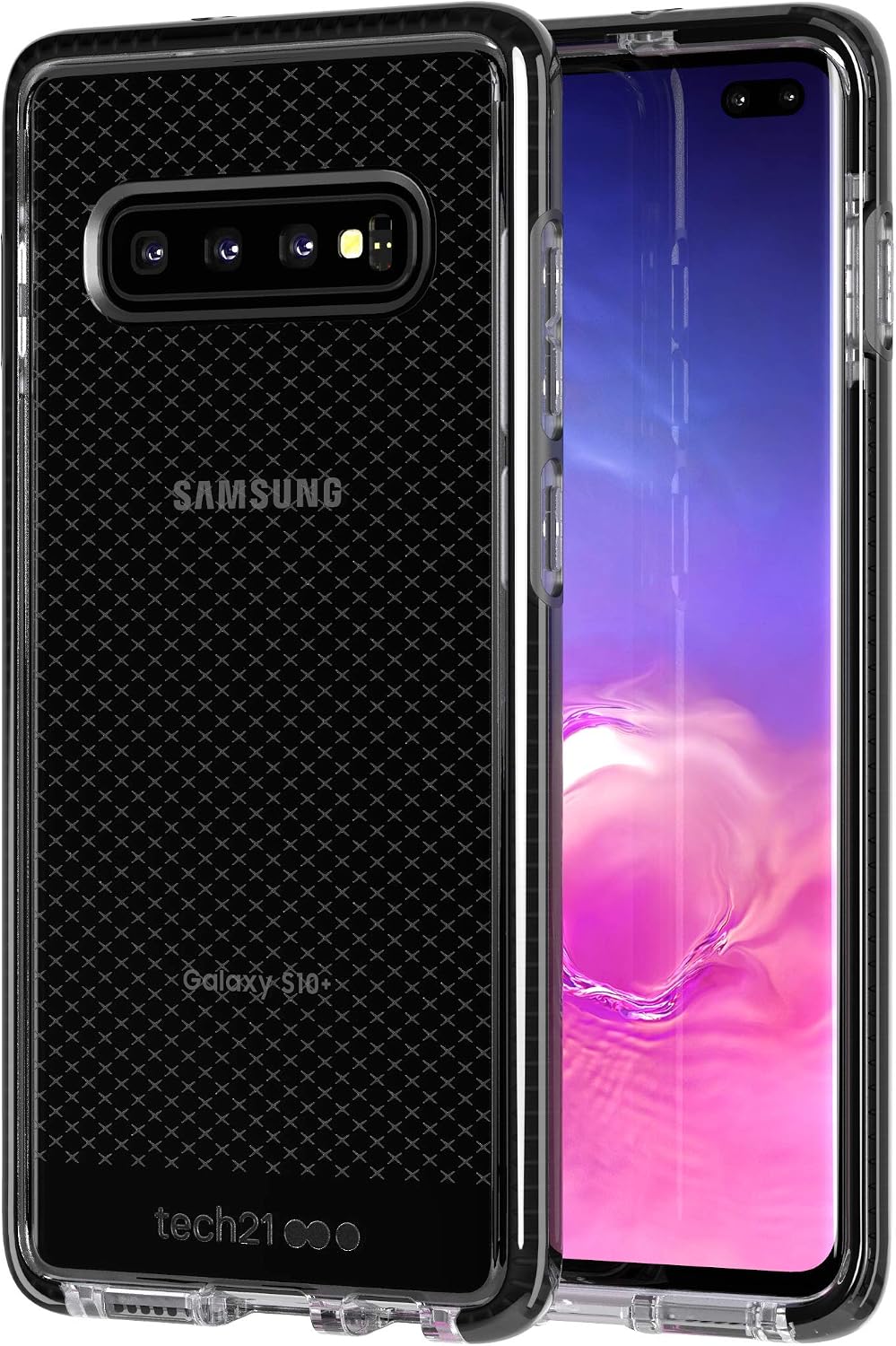 tech21 Protective Samsung Galaxy S10+ Case Thin Patterned Back Cover with FlexShock - Evo Check - Smokey Black