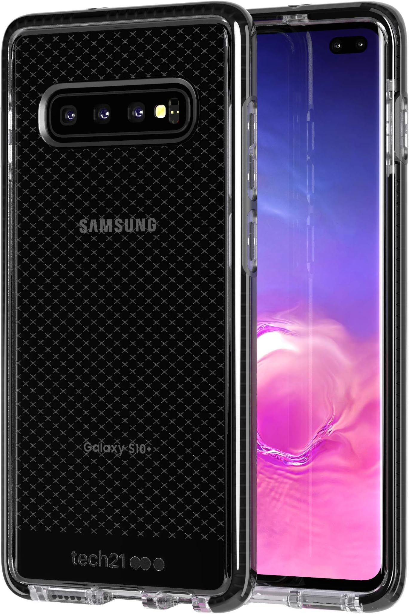tech21 Protective Samsung Galaxy S10+ Case Thin Patterned Back Cover with FlexShock - Evo Check - Smokey Black