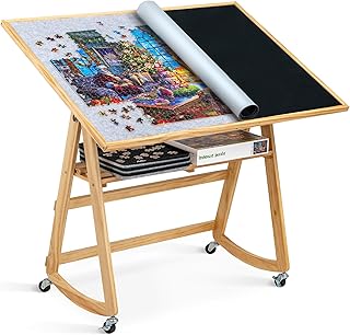 Lavievert 1500 Piece Jigsaw Puzzle Table with Cover, Adjustable Wooden Puzzle Board Easel with Storage Shelf, Portable Tilting Puzzle Table with 4 Rolling Wheels for Adults