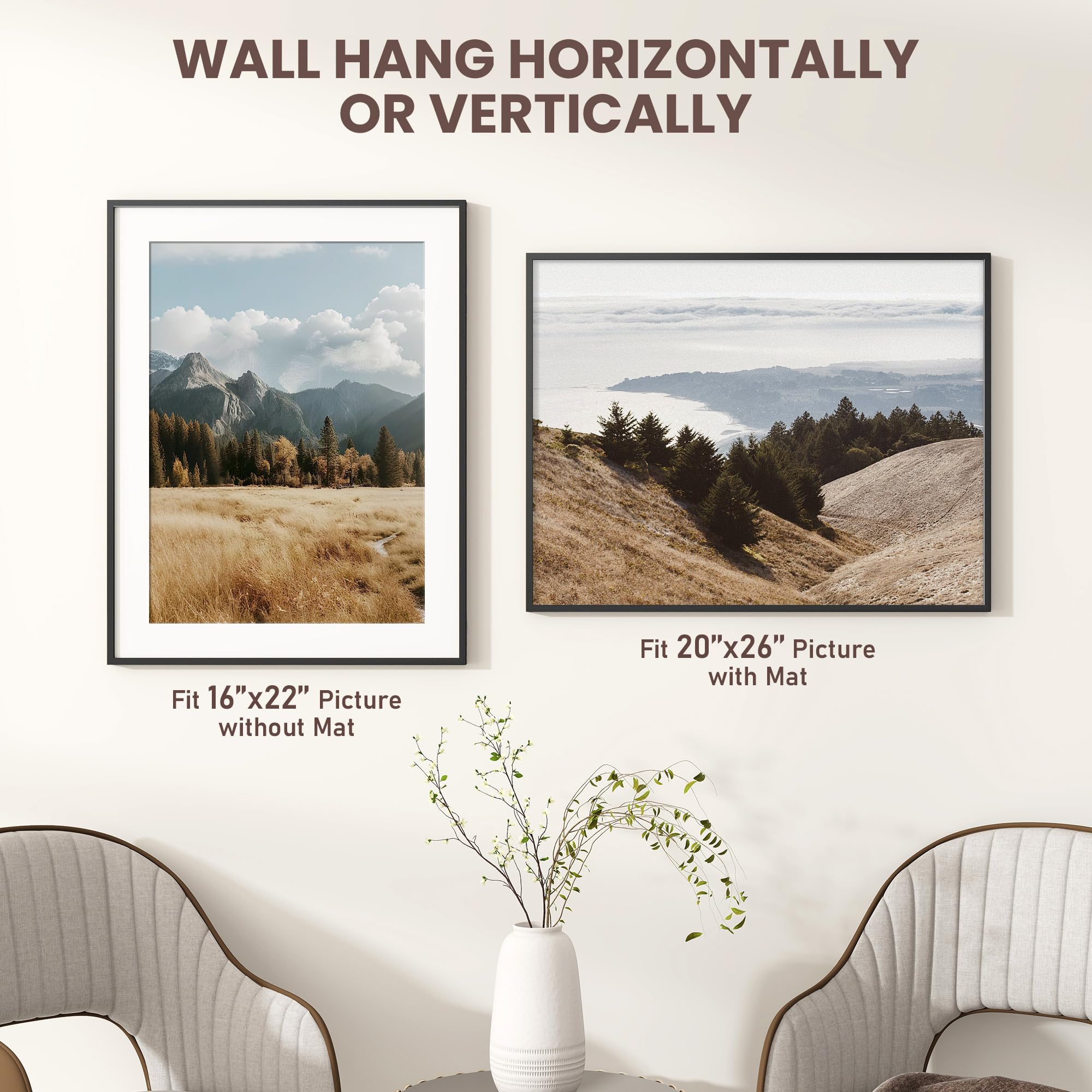 Acovy 20x26 Picture Frame, Aluminum Photo Frame Matted to 16x22, 20 x 26 Poster Frame with High Definition Tempered Glass - Image 6