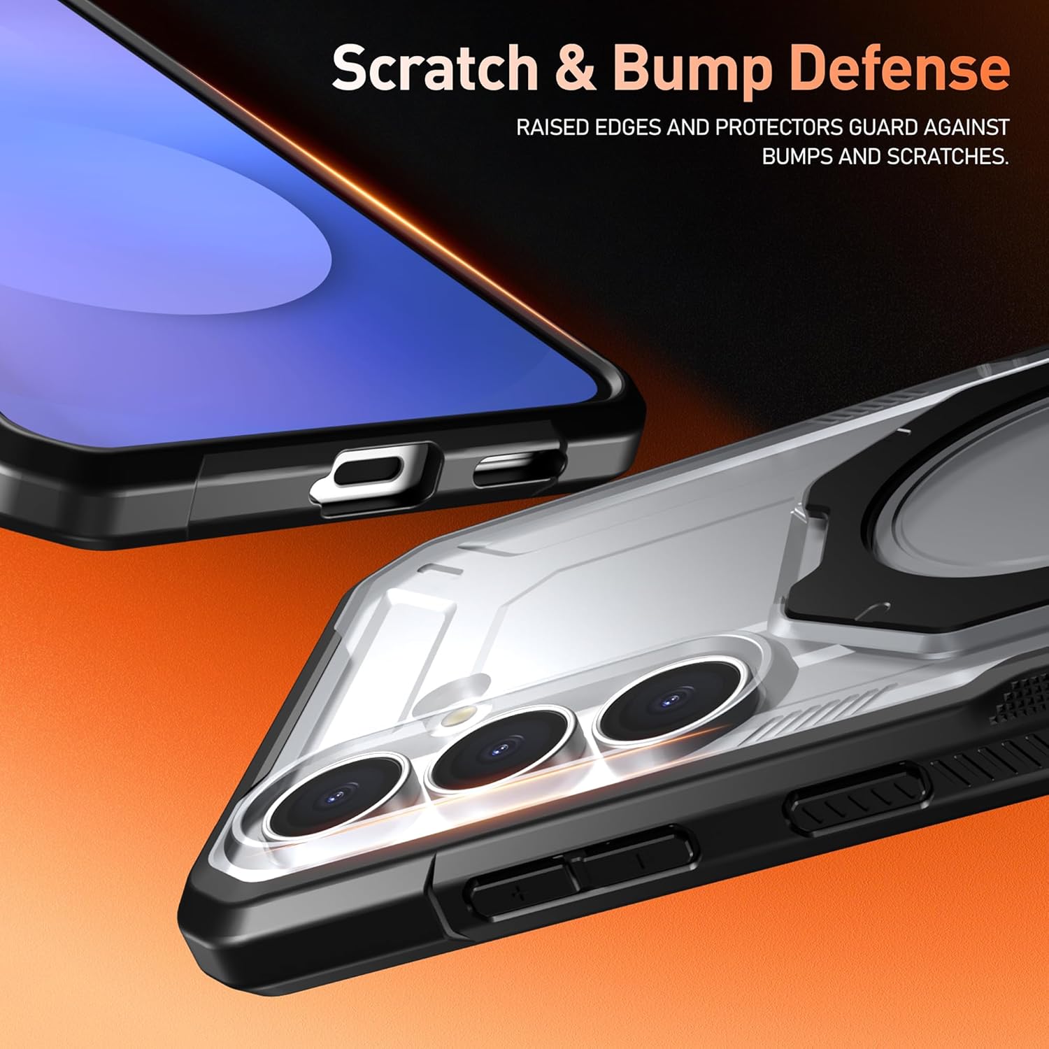 Poetic Spartan Case for Samsung Galaxy S25 FE 5G with Ring Stand, 2 Tempered Glass Screen Protector | Magsafe Compatible | for Galaxy S25 FE Cover, Black/Clear