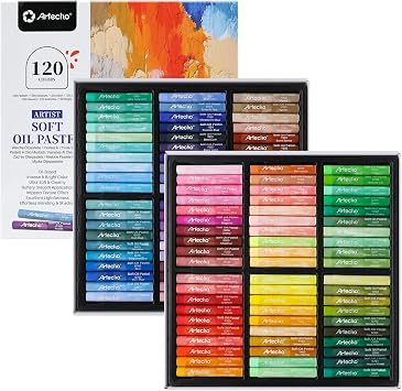 Artecho Extra Soft Oil Pastels 120 Colors Artist Grade | 10mm diameter large sticks. Ideal for blending, layering, shading. Professional for artists & students. Non-toxic
