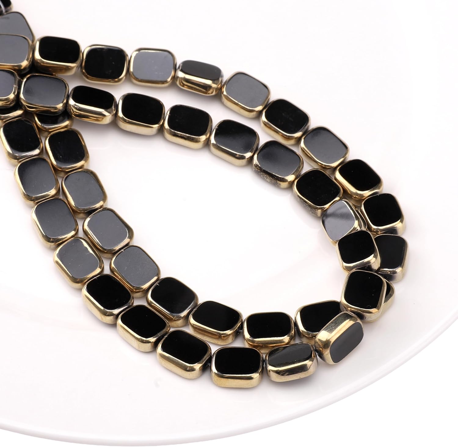 Glass Oval Beads Black 10x12mm 28pcs Rectangle Golden Edge Crystal Loose Beads for DIY Craft Jewelry Making - Image 6