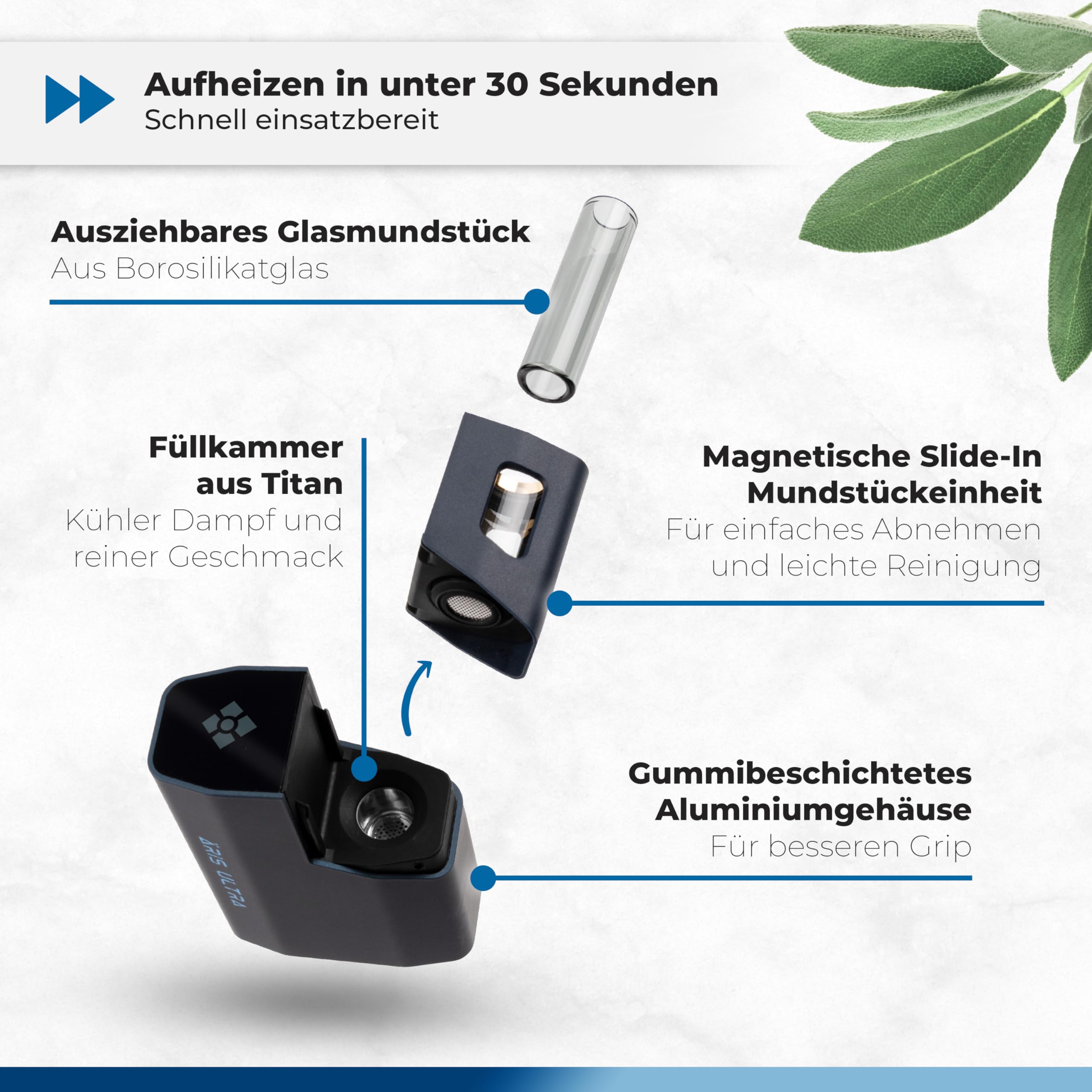 WOLKENKRAFT ÄRiS ULTRA Premium Vaporizer *Nachtblau* | Für Kräuter & Extrakte | USB-C | Titankammer | 100 - 220 °C | 3 - 7 Min. Timer | Hybrid-Konvektion | ECA-Technologie