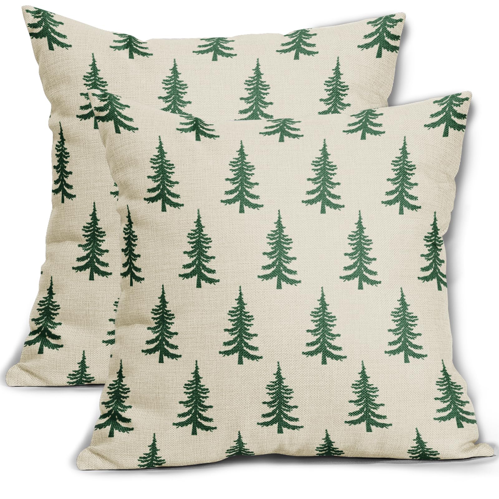 Aytipun Christmas Tree Pillow Covers 22x22 Set of 2 Green Xmas Rustic Style Winter Print Decorative Outdoor Pillowcases Farmhouse Vintage Holiday