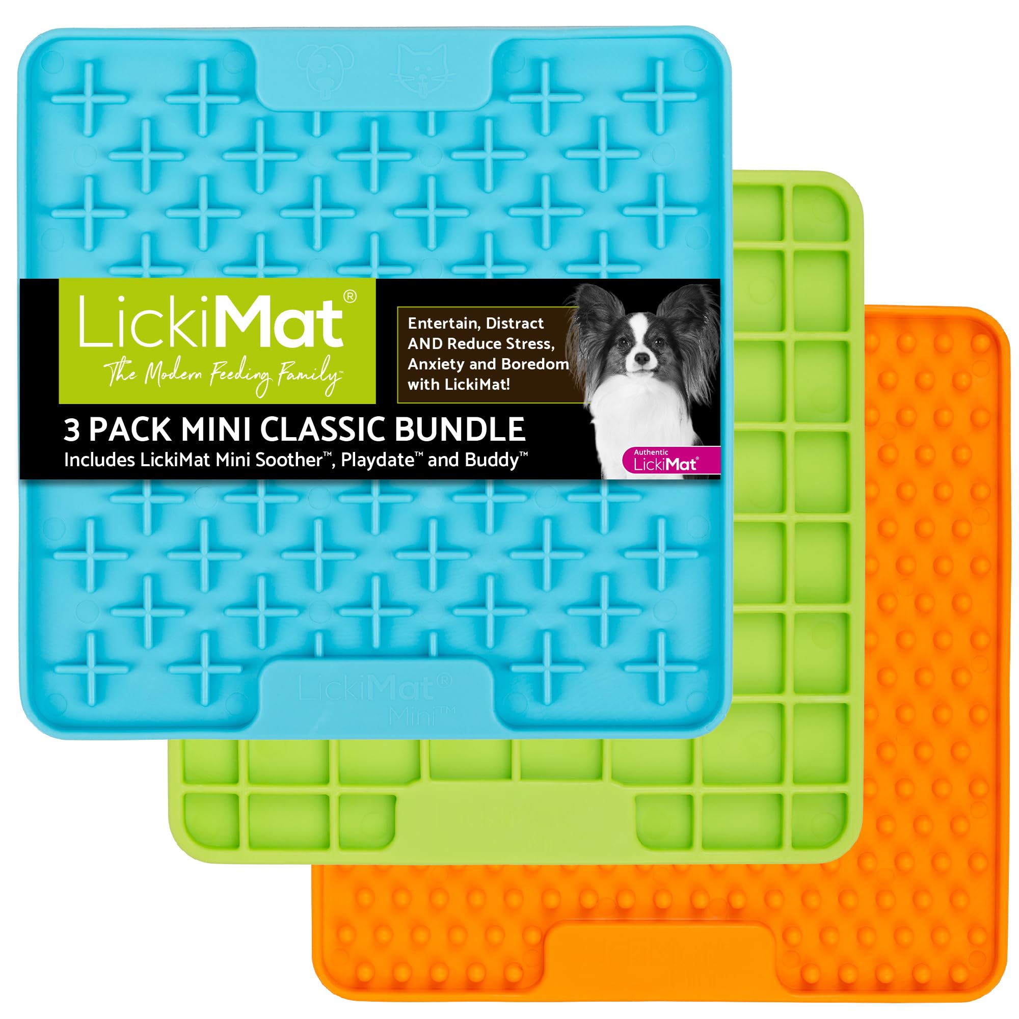 LICKIMAT Mini Classic Variety 3-Pack for Dogs – Buddy, Soother & Playdate – Lick Mats for Small-Medium Dogs & Puppies – Calm Anxiety, Beat Boredom, Slow Feeder for Treats, Peanut Butter, Wet Food — image 1