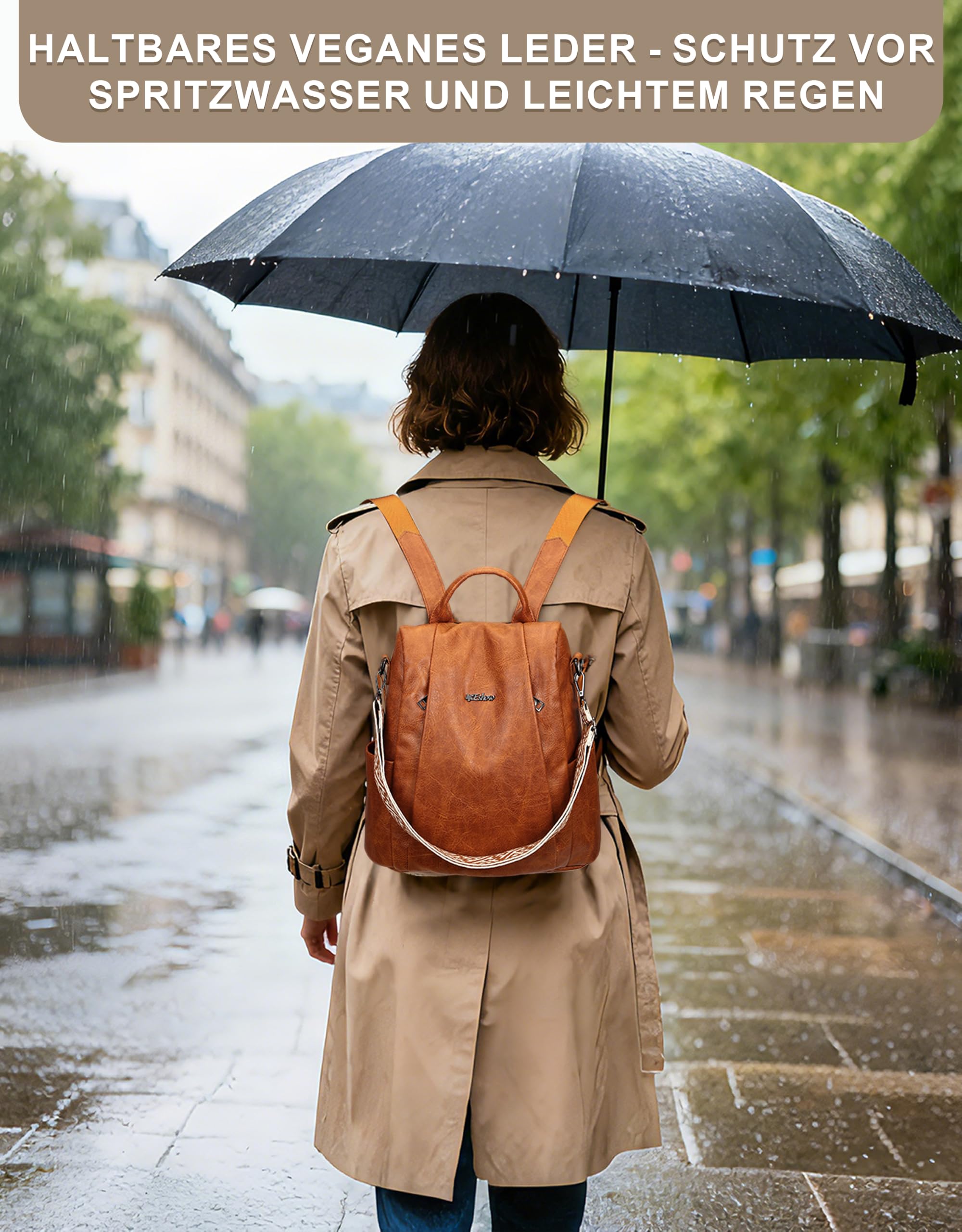 Rucksack Damen Klein Diebstahlsicher mit RFID-Blocker Braun