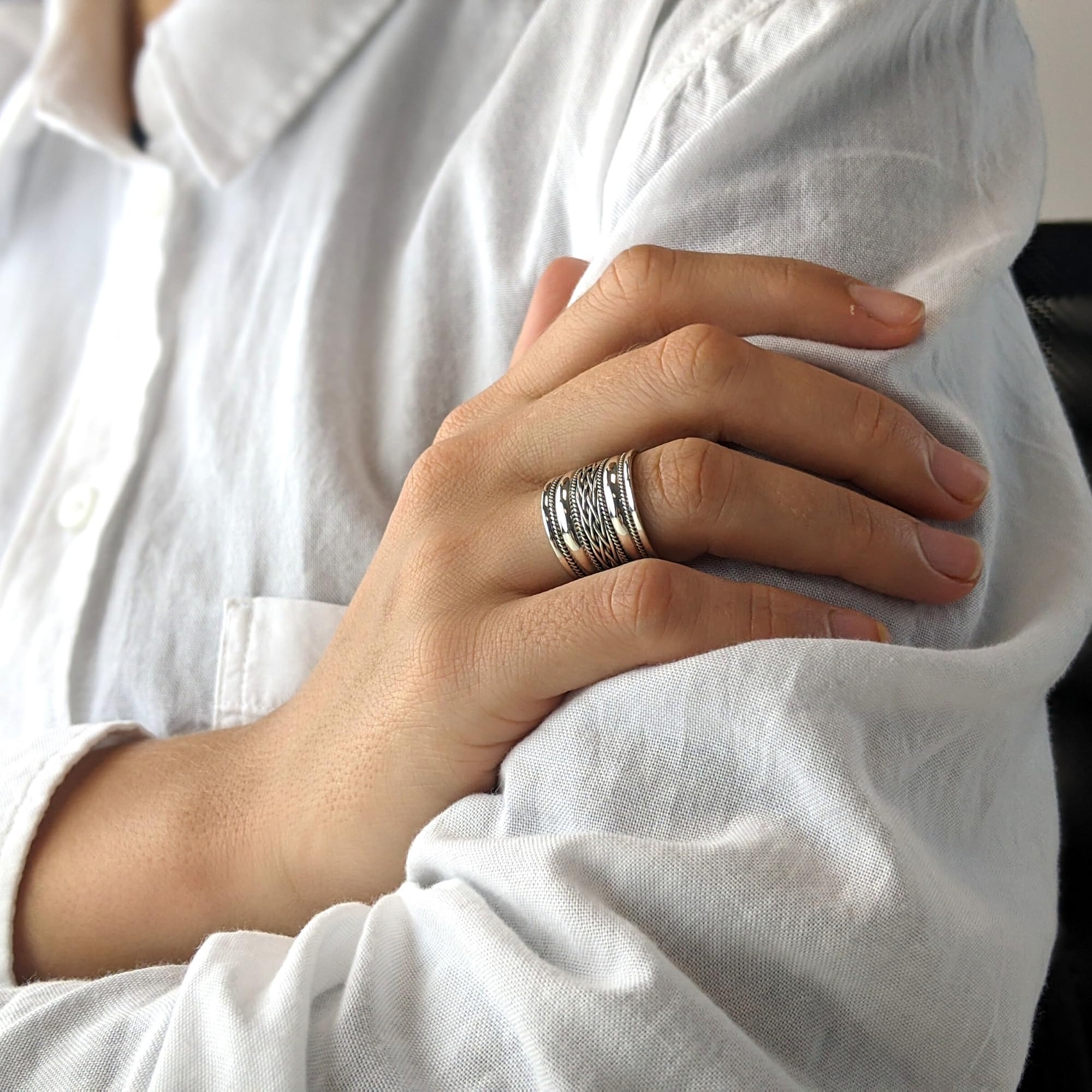 Silverly Anillos para el pulgar de plata de ley 925 para mujer | Anillo celta ancho para hombre con diseño de cuerda | Anillo de pulgar trenzado con barril | Anillos de compromiso
