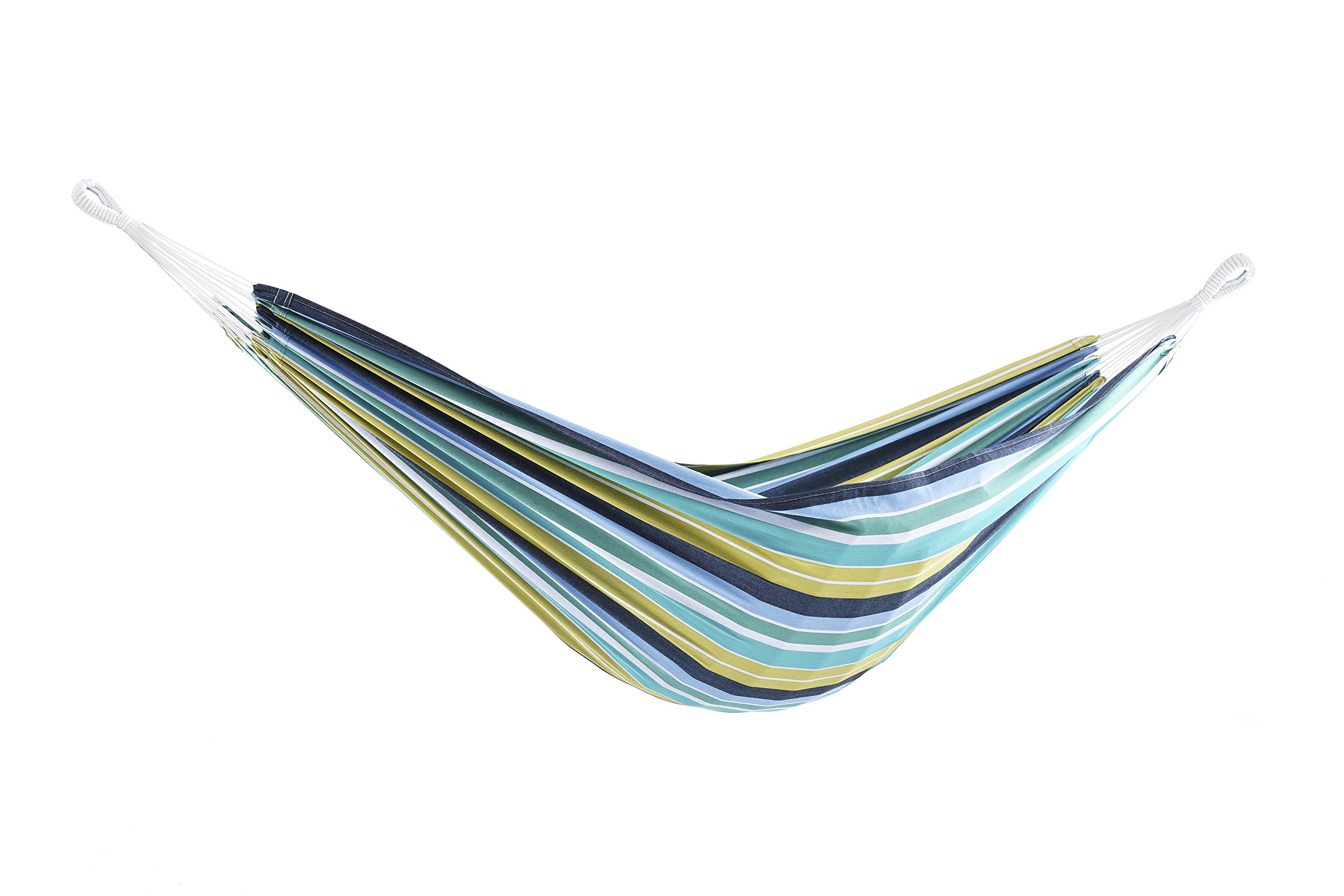 Vivere Brazilian Style Double Cotton Hammock with Polyester End Strings, 450 lb Weight Capacity (Cayo Reef)
