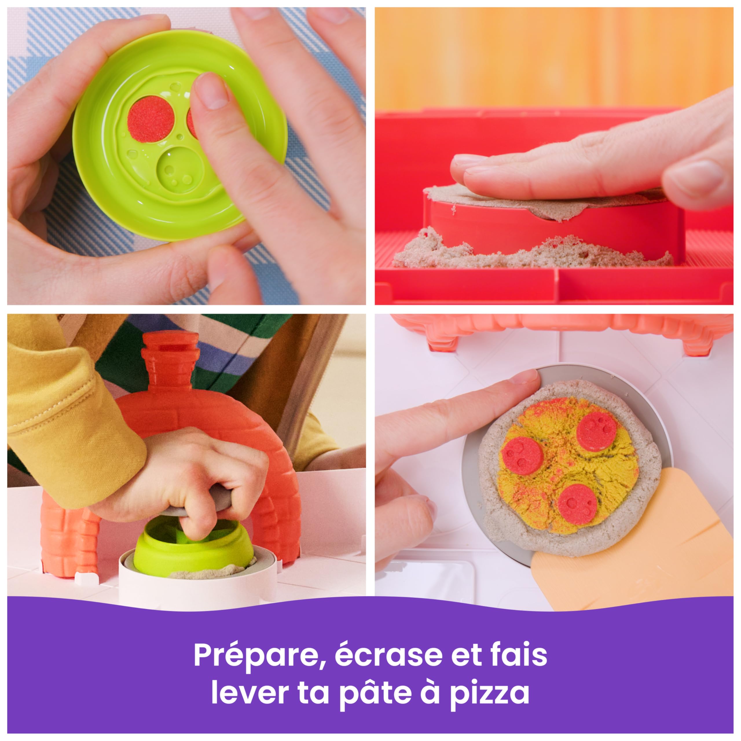 Kinetic Sand Sable Magique - Atelier À Pizza Magique 453 G + 2 Accessoires - Sculptez à l'Infini ce Sable Coloré comme de la Pâte à Modeler - Jouet Sensoriel - Jouet Enfant 5 Ans Et +