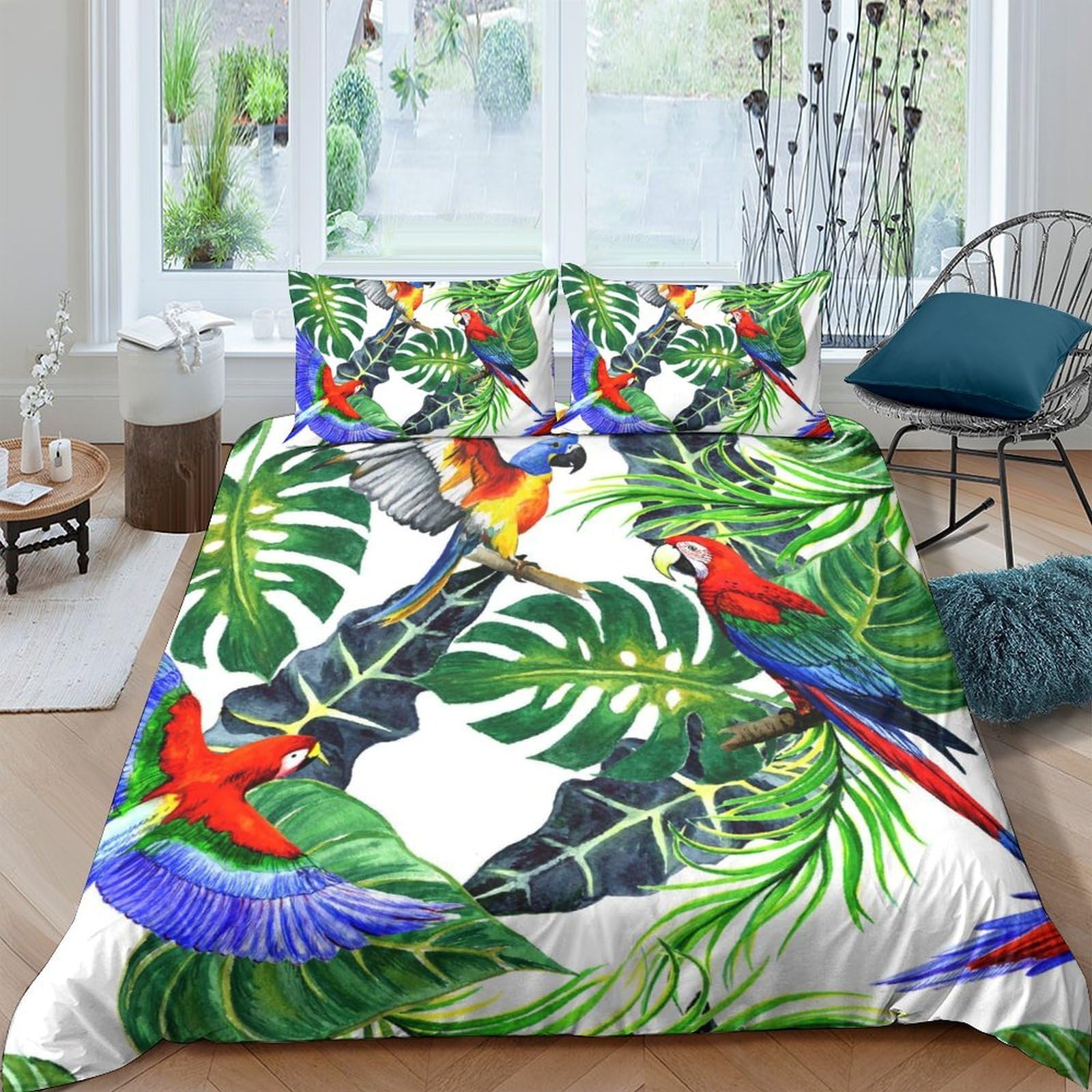 Ctjqhvkz Style-9 3D Printed Tropical Parrot Fitted Sheet Microfiber Soft Anti-Slip Jungle Leaves Mattress Cover For Bedroom Decor Single（135X200cm）