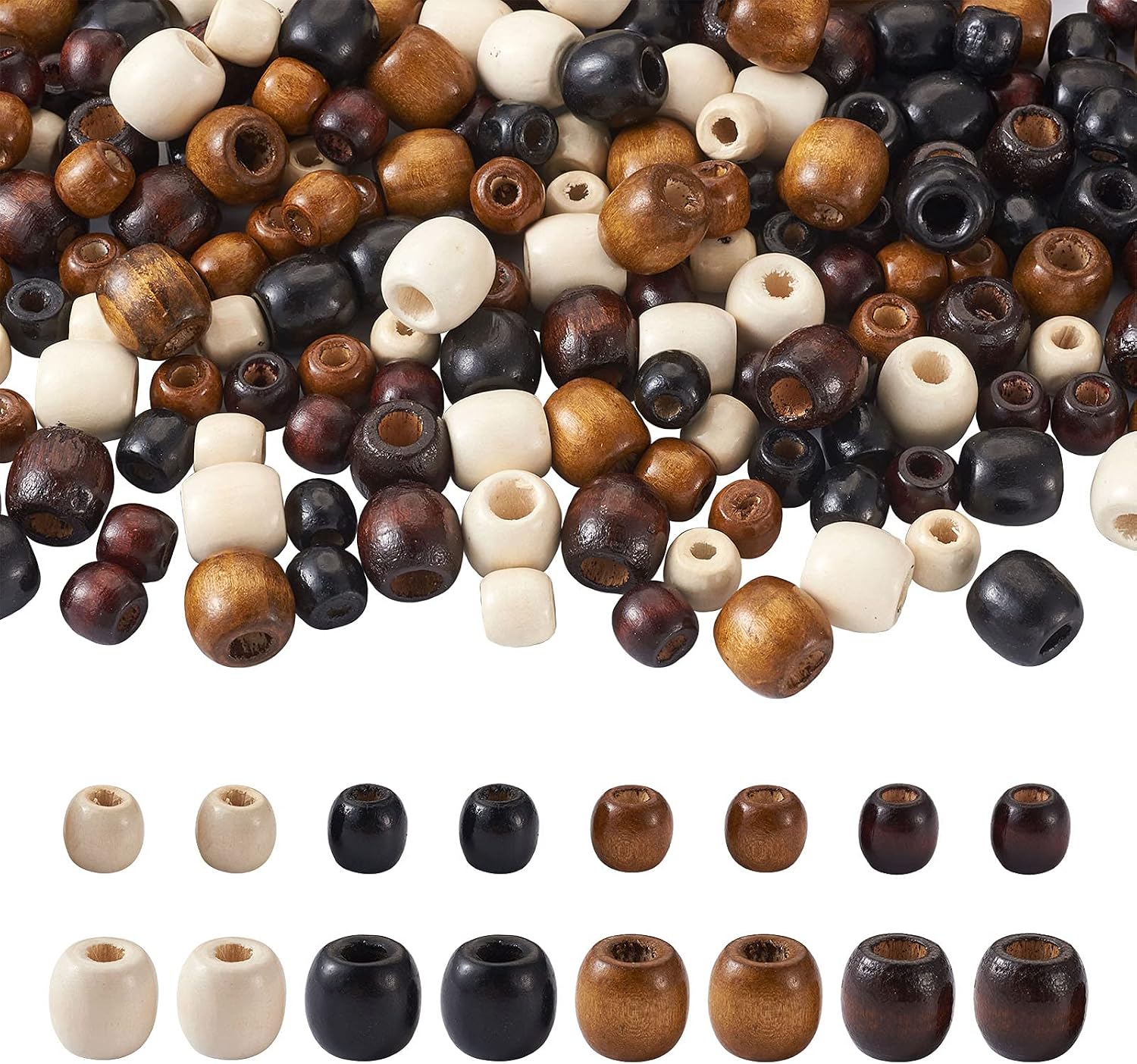 Cheriswelry 240pcs Large Hole Natural Barrel Wood Beads 4 Colors for Macrame Jewellery Crafts Making, 4 Colors, Barrel, 2 Sizes