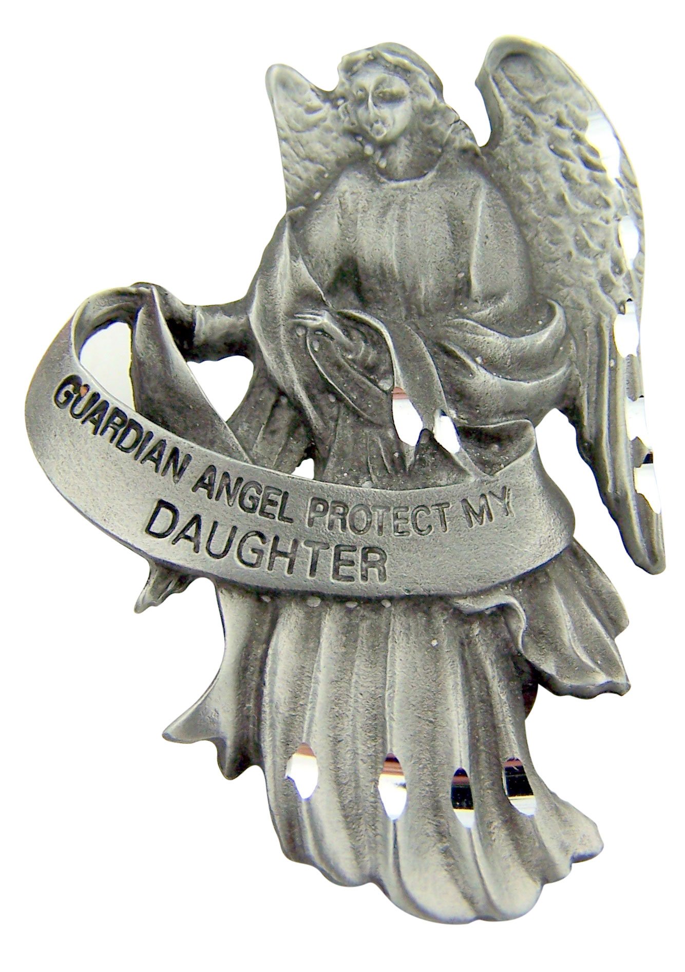 WJ Hirten Pewter Guardian Angel Visor Clip, 2 1/2 Inch - Protect My Daughter Silver