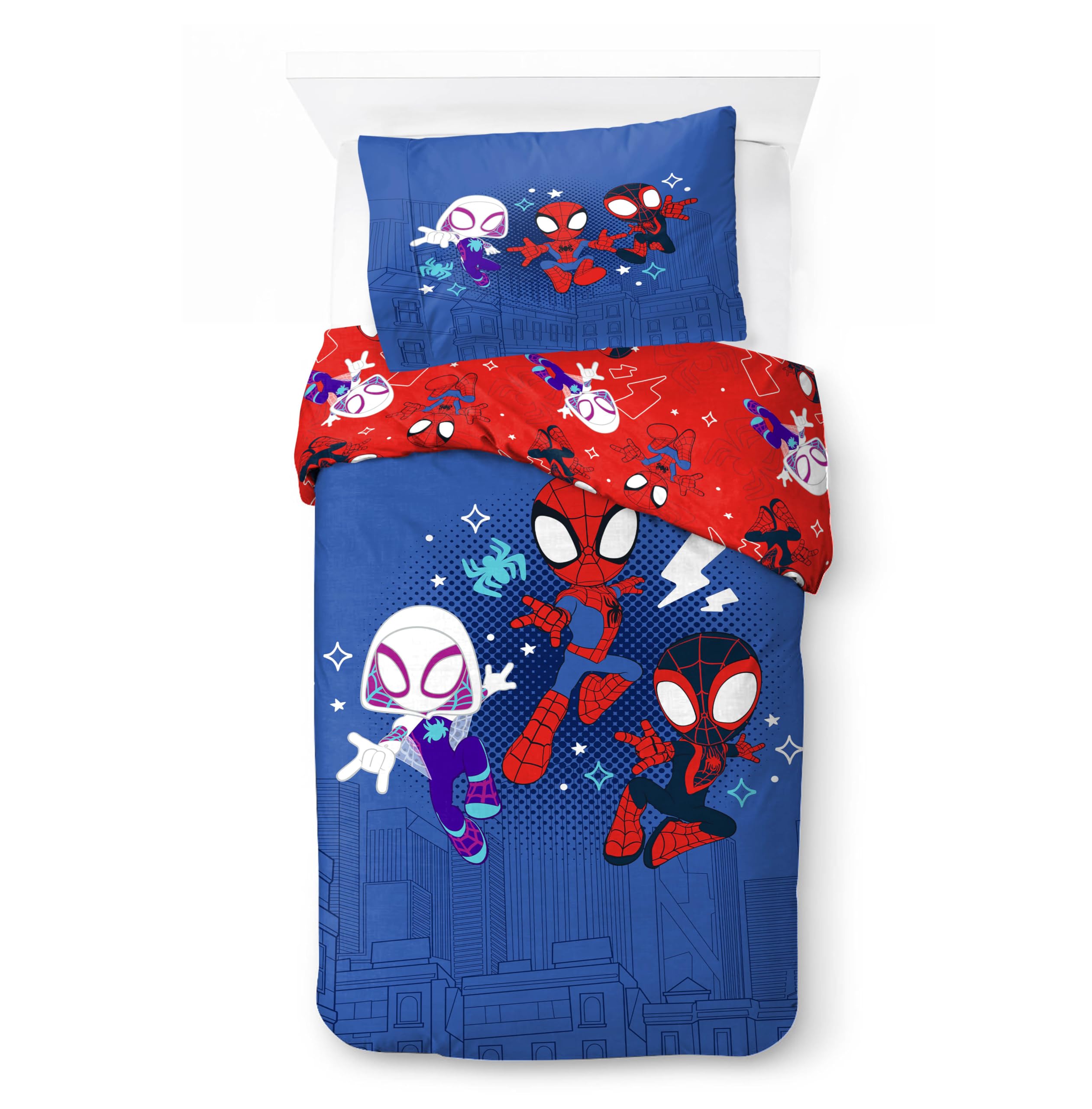 Jay Franco Children's Marvel Spidey & His Amazing Friends Single Duvet Cover Set – 100% Cotton Super Soft Bedding with Pillowcase, Official Licensed Product, Multi, 2 Piece Set