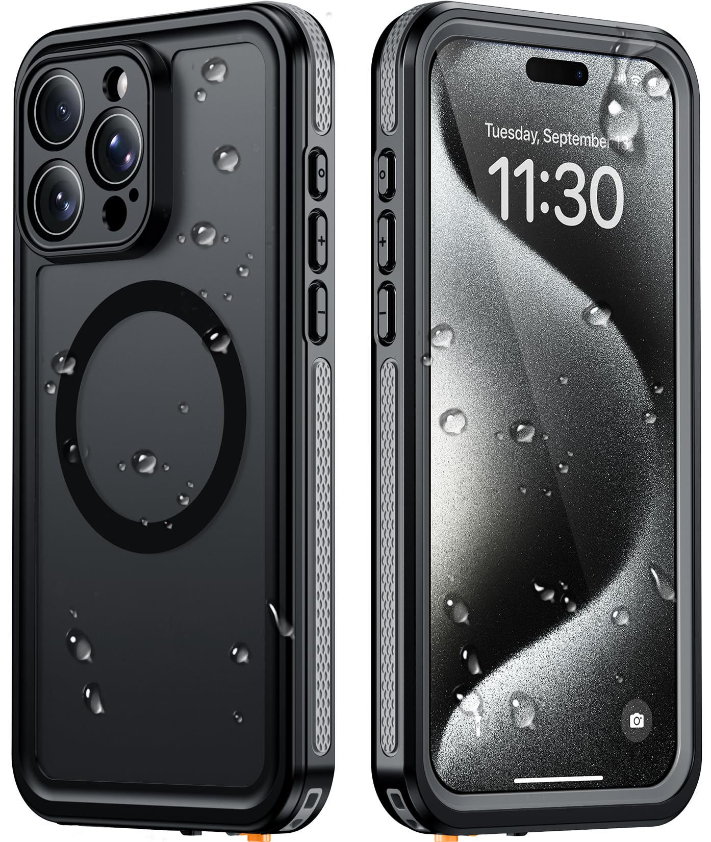 Temdan Designed for iPhone 15 Pro Case Waterproof, Black