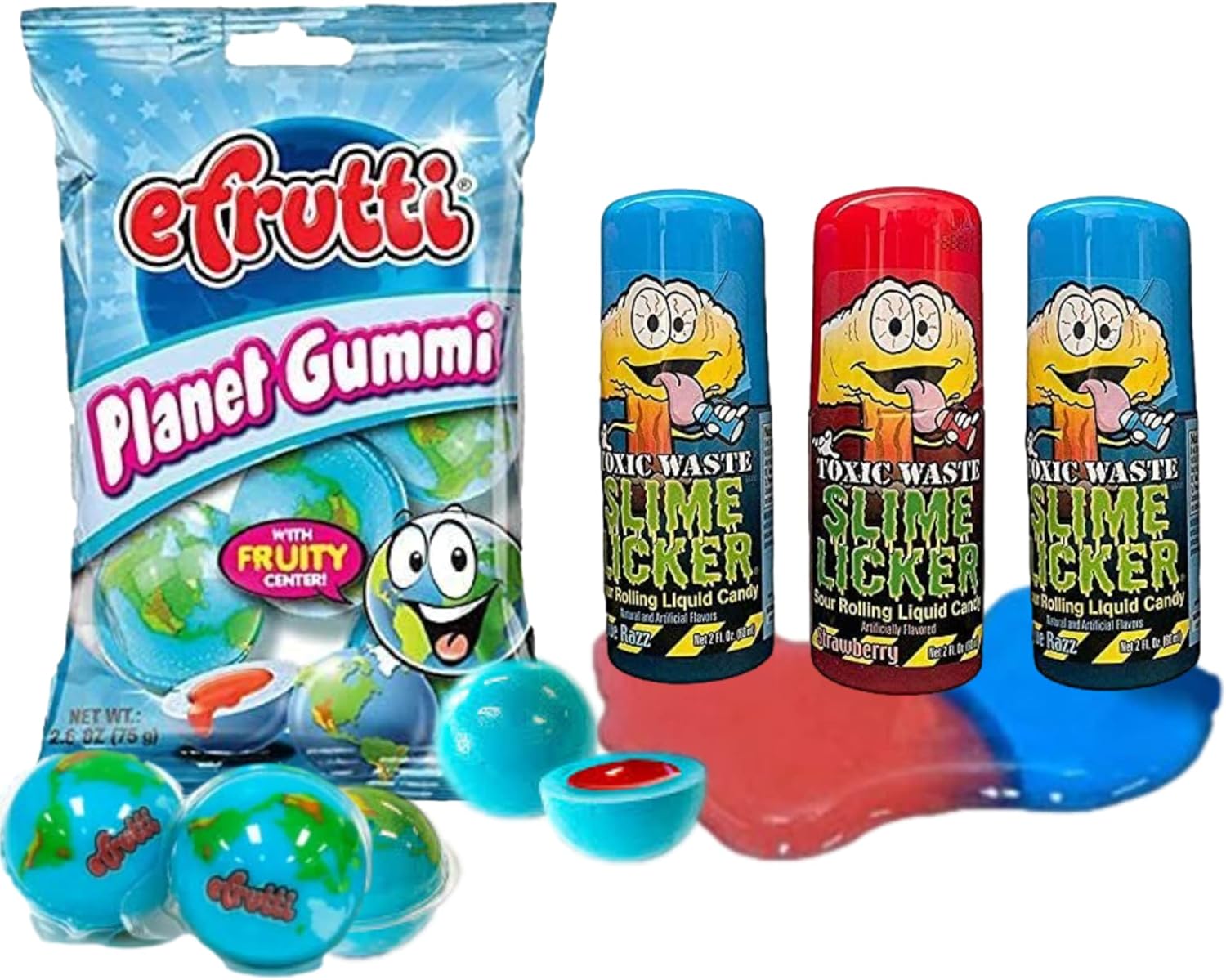 Toxic Waste Slime Lickers Caramelos líquidos, un fresa y dos razz