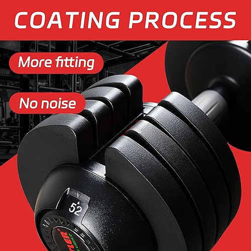 Miniatura 6 de Juego de mancuernas ajustables de 52 libras, con revestimiento de goma de primera calidad, con mecanismo de bloqueo seguro para un entrenamiento de