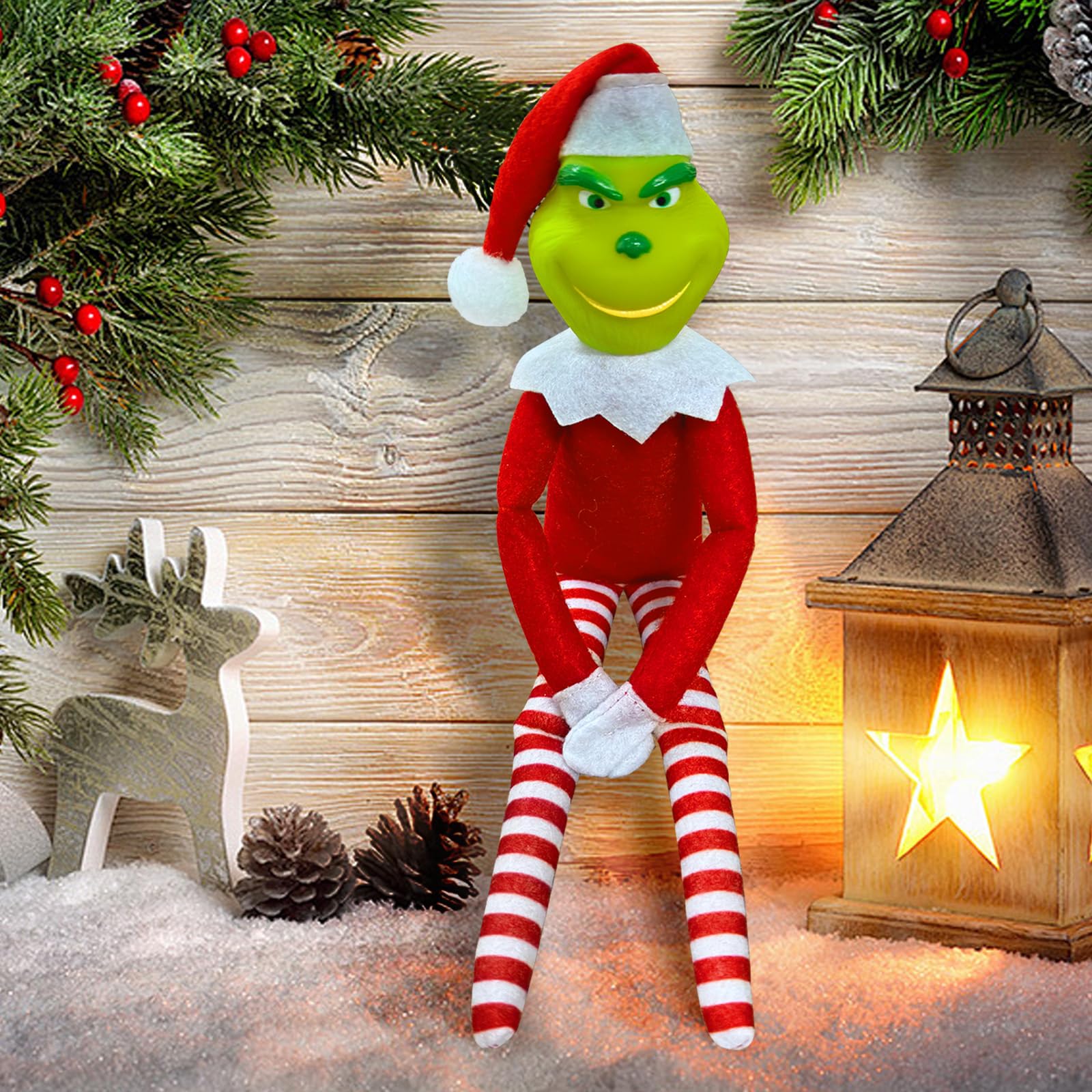 Grinch Navidad Decoracion, Muñeco de Peluche Adornos Arbol Navidad, Navideños Decoraciones para Árbol de Navidad, Divertida Decoración de Navidad, Regalo para Niños Navidad, Fiesta de Vacaciones