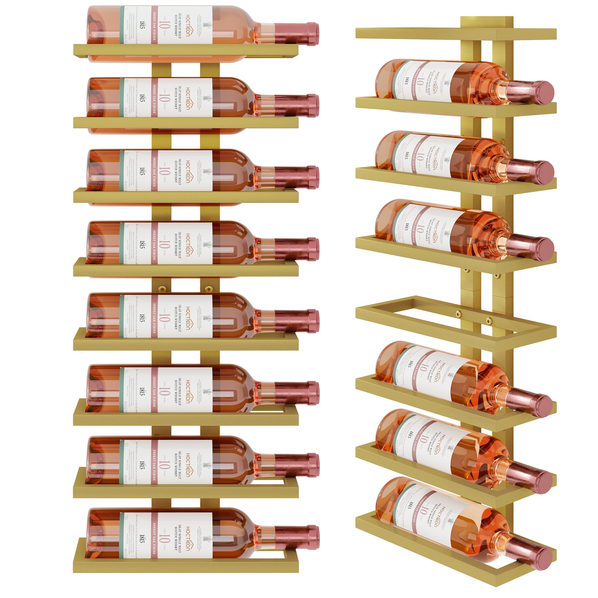 Hoctieon 8 Tier Wall Mount Wine Rack, Wall Racks for Wine Bottles Display and Storage, Hanging Bottle Organizer for Living Room, Kitchen, Wine Cellar, Bar, Gold