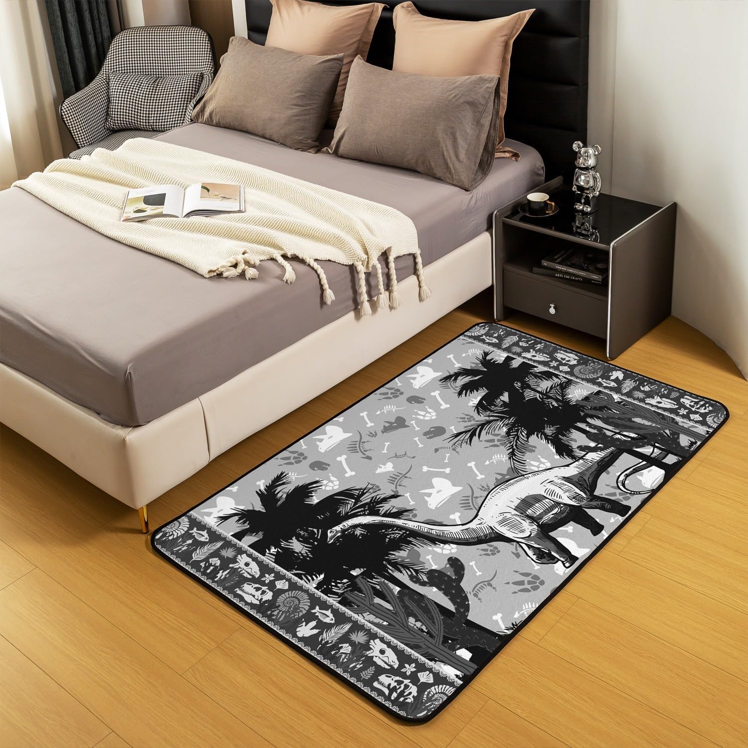 Wild Dinosaur Area Rug for Kids Adult 3'x5'x0.39'',Wildlife Jungle Dino Bones Footprints Outdoor Adventure Living Room Decor Non Slip Rug,Kids Boys Cartoon Dino Safari Animals Decorative Rug