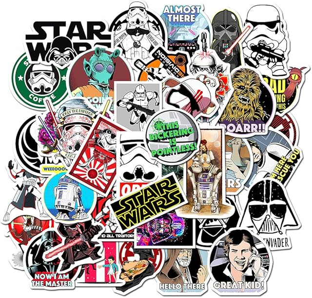 Cartoons Star Wars Stickers for Laptop (50 PCS),Gift for Children Teens Adults Girl Boys,Star Wars Stickers for Water Bottle,Waterproof Vinyl Stickers for Dairy,Scrapbook,Skateboard