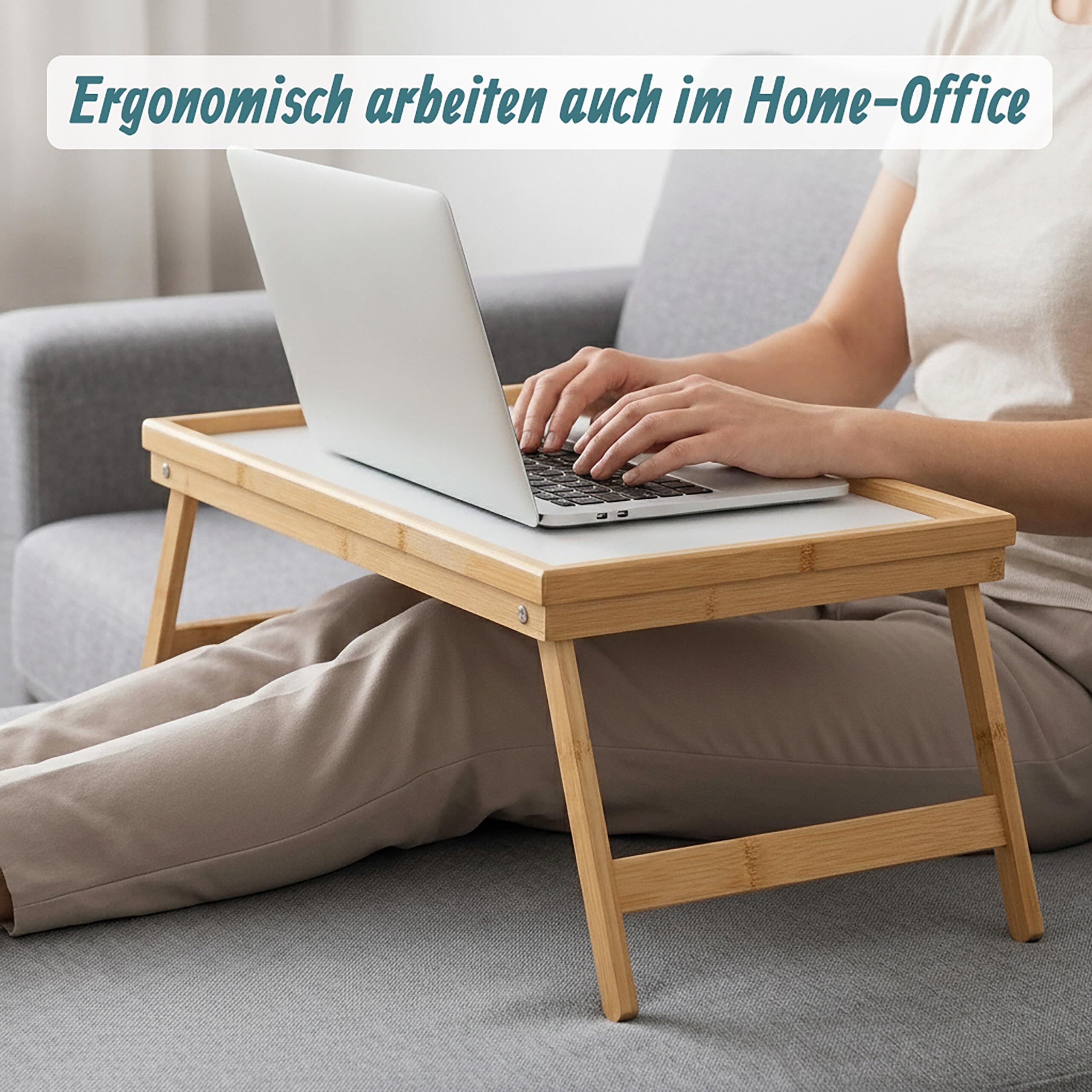 Relaxdays Betttablett Bambus, faltbar, Serviertablett für Frühstück im Bett mit klappbaren Beinen als Tabletttisch und Sofatisch Beistelltisch mit Tablett aus Kunststoff, natur, 10013869, Braun, Bett Tablett Weiß-Bambus