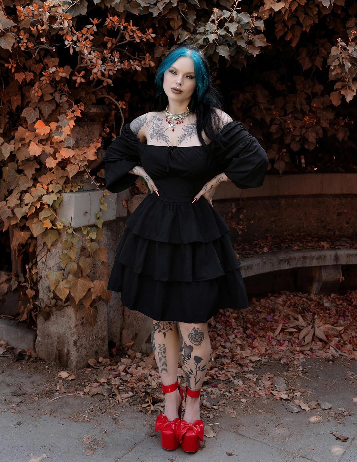 Scarlet Darkness Renaissance Dress for Women Off Shoulder Long Sleeve Medieval Corset Dresses - Image 4