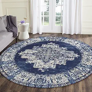 vivorug Round Rug 5ft Vintage Round Area Rug Non-Slip Indoor Carpet for Living Room Bedroom Entryway, Stain Resistant Home Decor Circle Rug, Navy Blue