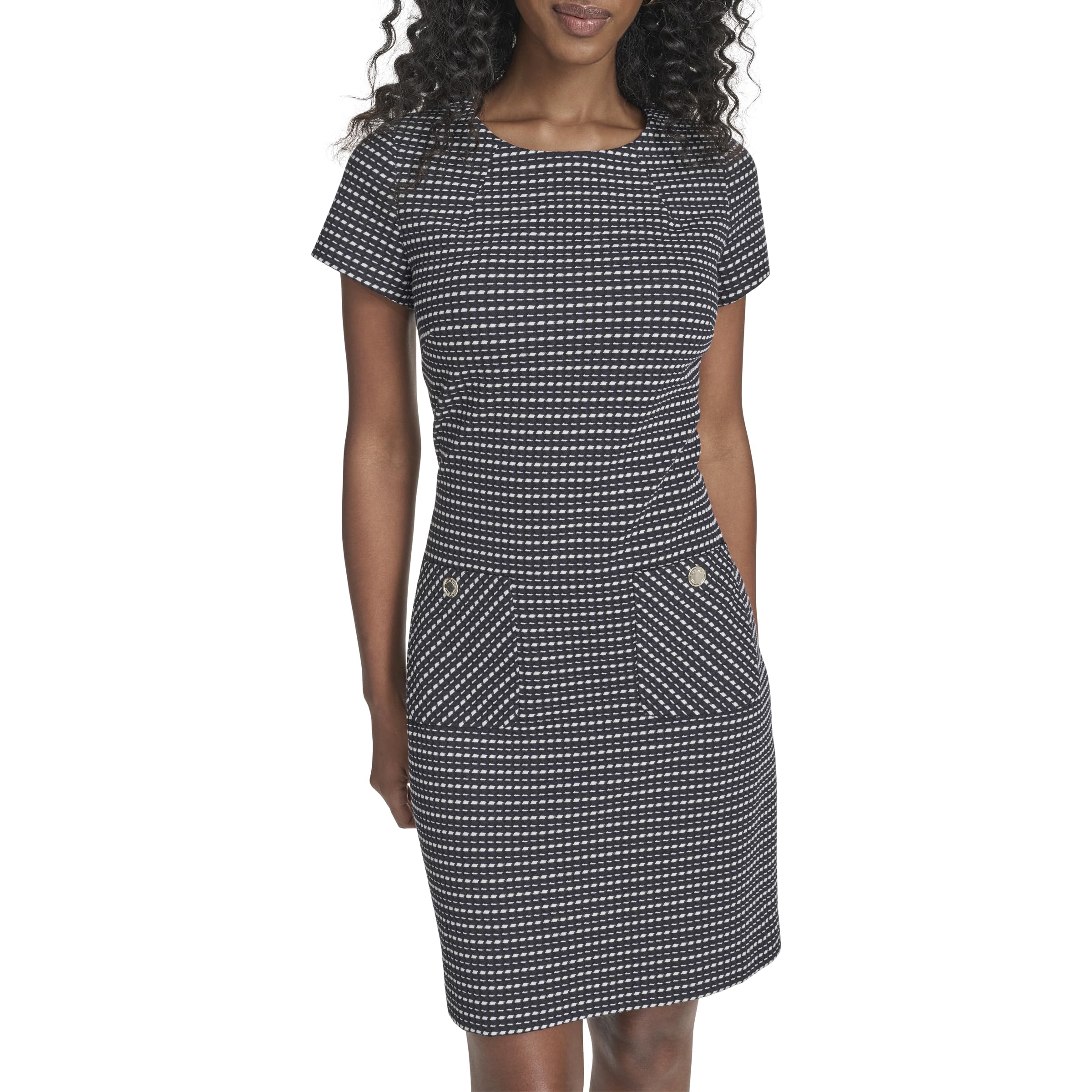 Women's Cap Sleeve Striped Textured Knit Shift Dress