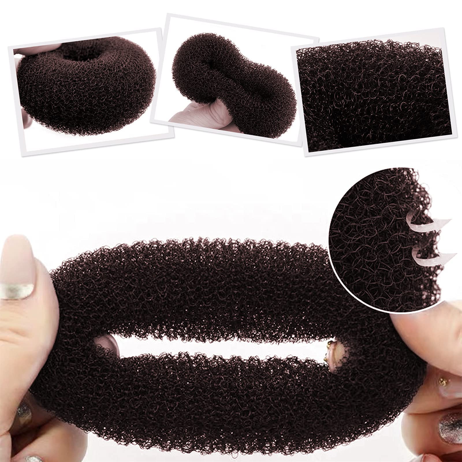 Realizzare Chignon Set,7 pezzi Chignon a Ciambella(4 Dimensioni),10 Elastici per Capelli,20 Clip a Forma di U,Magic Hair Bun Maker,per Bambine e Donne(Brown)