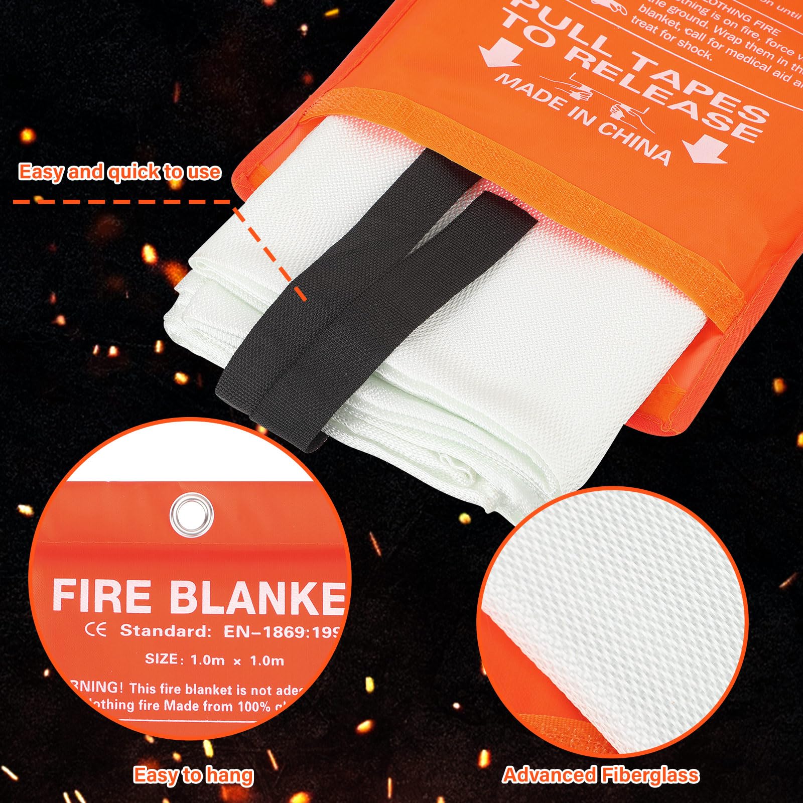 Jerify 15 coperte antincendio, in fibra di vetro, ignifuga, ignifuga, per cucina, casa, auto e ufficio, 99 x 99 cm (arancione)
