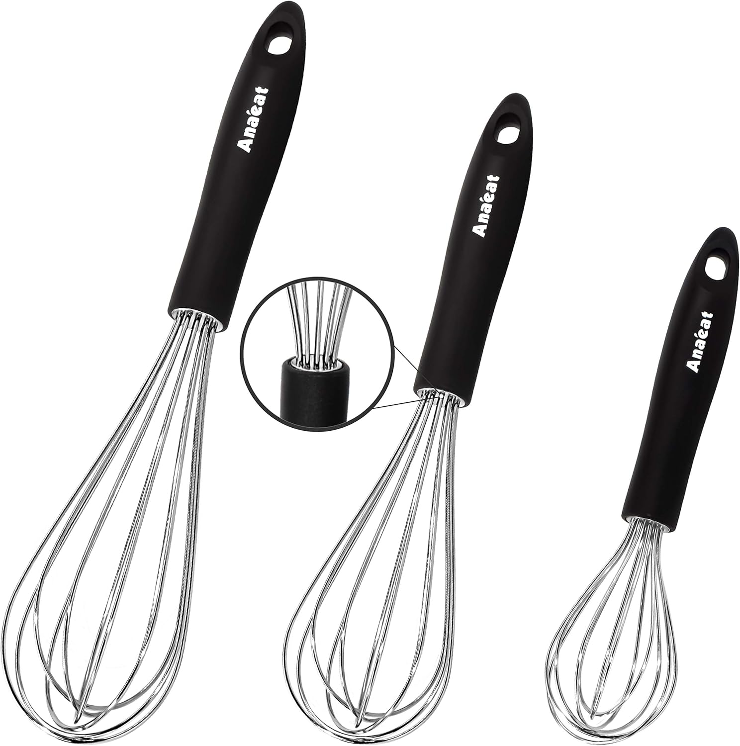 3 Packs Stainless Steel Whisk Set Balloon Whisk, Anaeat Thick Stainless Steel Wire