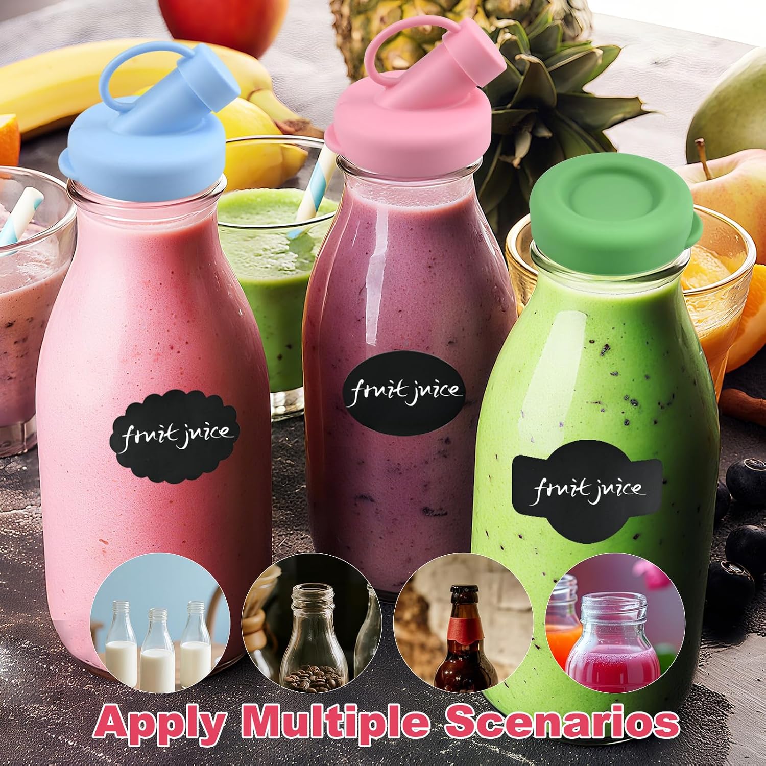 12 Pack Silicone Milk Bottle Caps, 48mm Diameter Glass Jug Replacement Lids | Reusable Silicone Milk Bottle Lids Stanpac & Libbey & Stock Your Home & The Dairy Shoppe For Glass Bottles And Milk Jugs