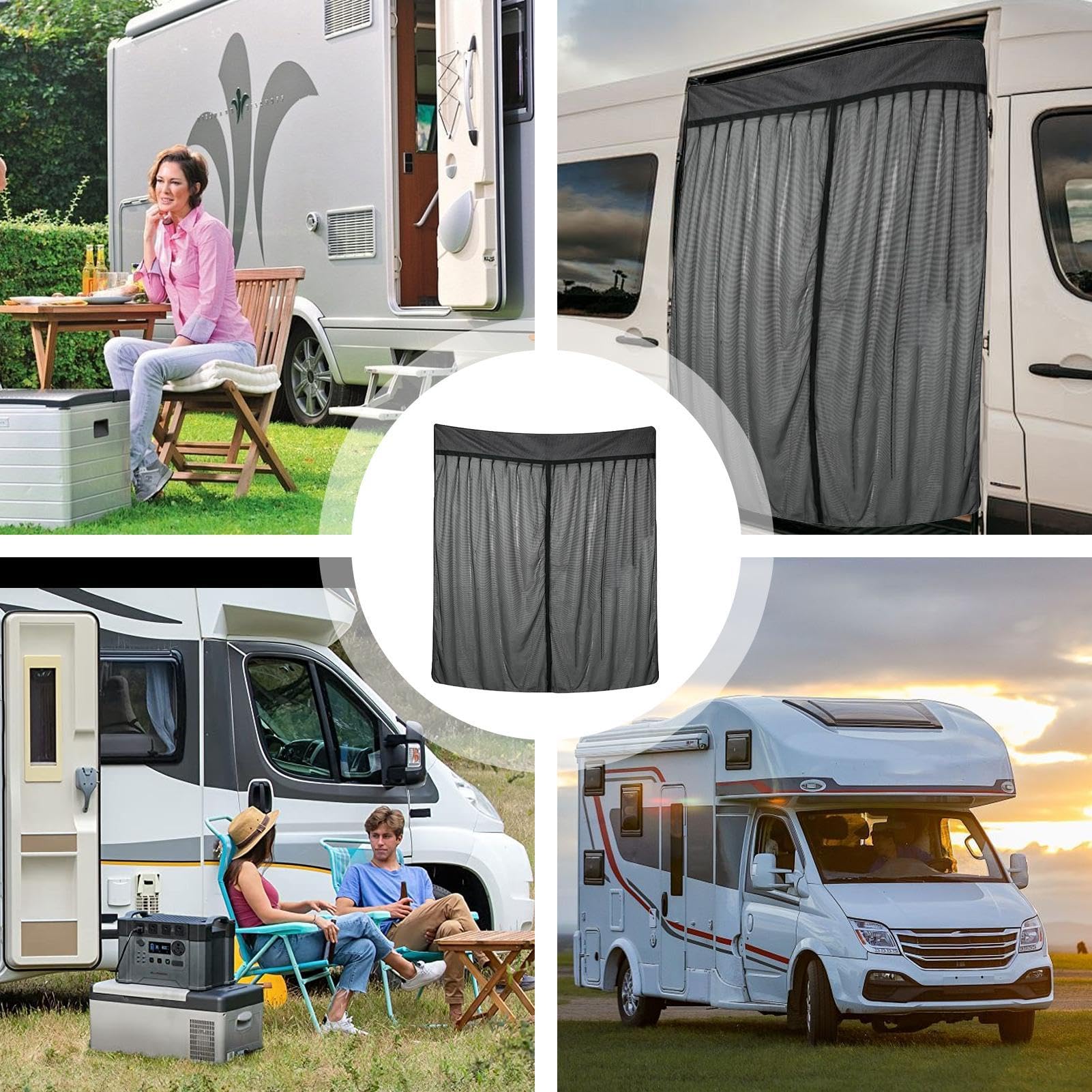 Fliegengitter Für Auto Schiebetür - Atmungsaktiv Sonnenschutz Vorhänge Fliegengitter Schwarz Mesh Moskitonetz Für Wohnwagen Camping Zubehör, Großer Fliegengitter Wohnmobil 165 x 210 cm