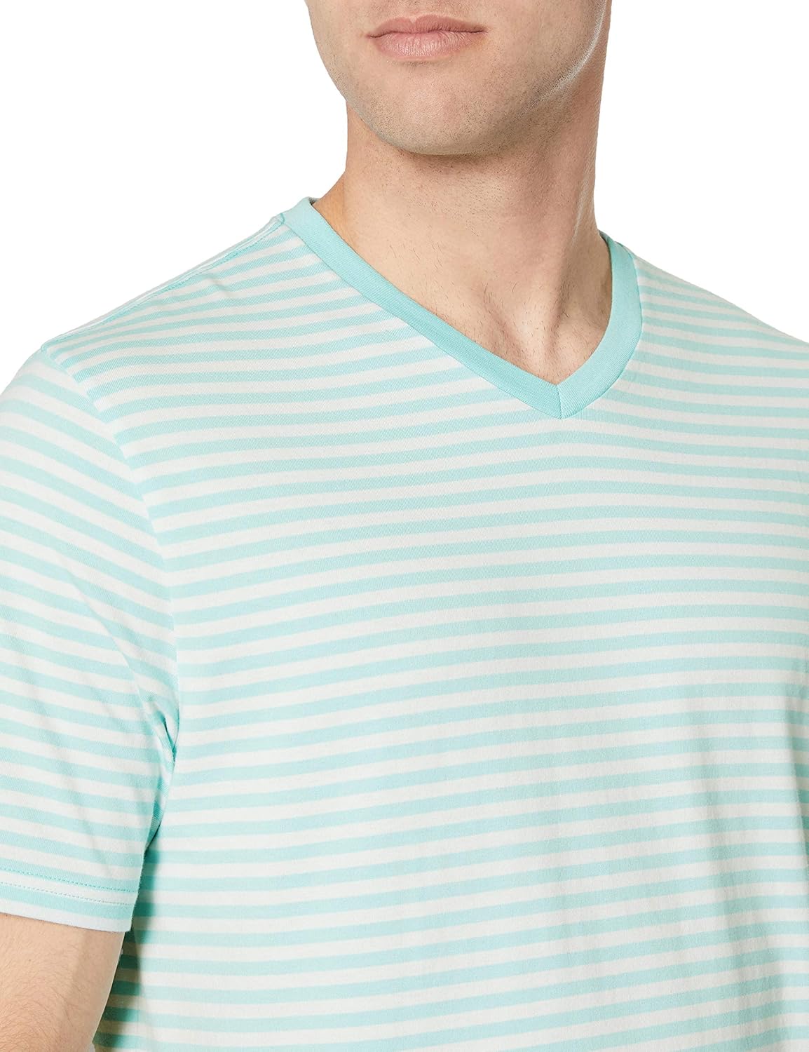 Amazon Essentials Men's Regular-Fit Short-Sleeve V-Neck T-Shirt, Pack of 2 X-Large Aqua Blue/White, Stripe