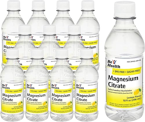 Be Health Solución oral de citrato de magnesio, laxante salino, sabor a limón, paquete de 12, fabricado en Estados Unidos, 10 onzas líquidas
