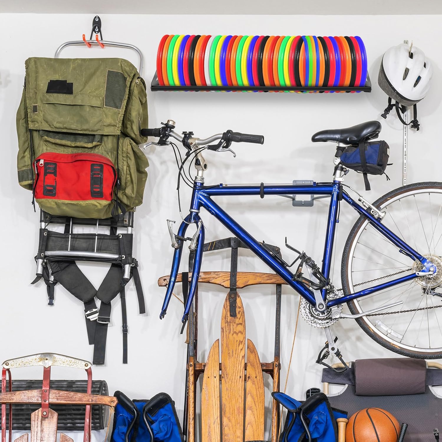 Weysat 2 Pack Disc Golf Storage Rack Wall Mount Disc Golf Accessories Organizer Rack Holder Basket Shelf for Home Garage