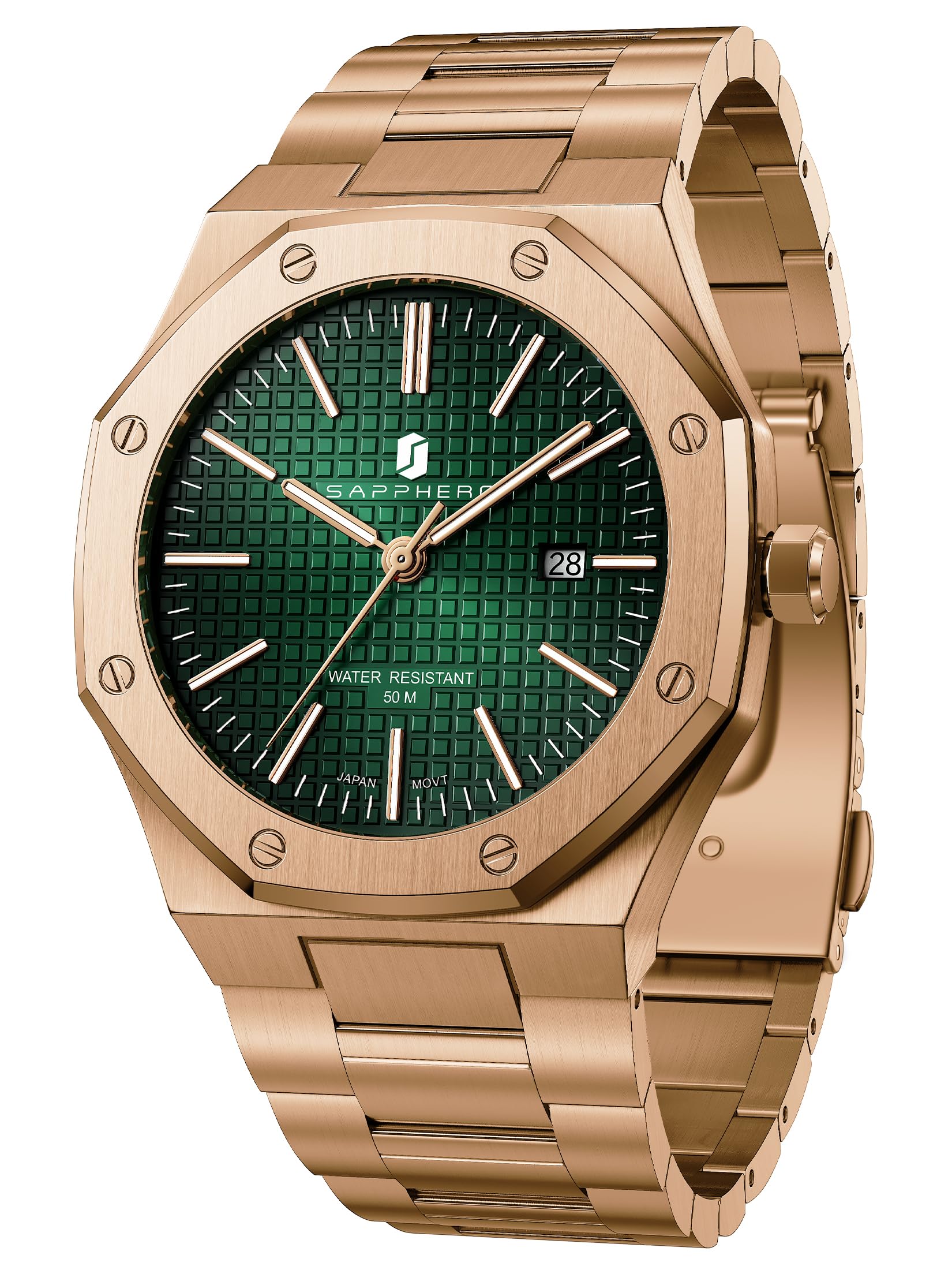 SAPPHERO Orologio da uomo impermeabile 30 m, orologio da polso da uomo, in acciaio inox, cinturino in pelle, cronografo, anti graffio, orologio da uomo, analogico, al quarzo, business, casual, con