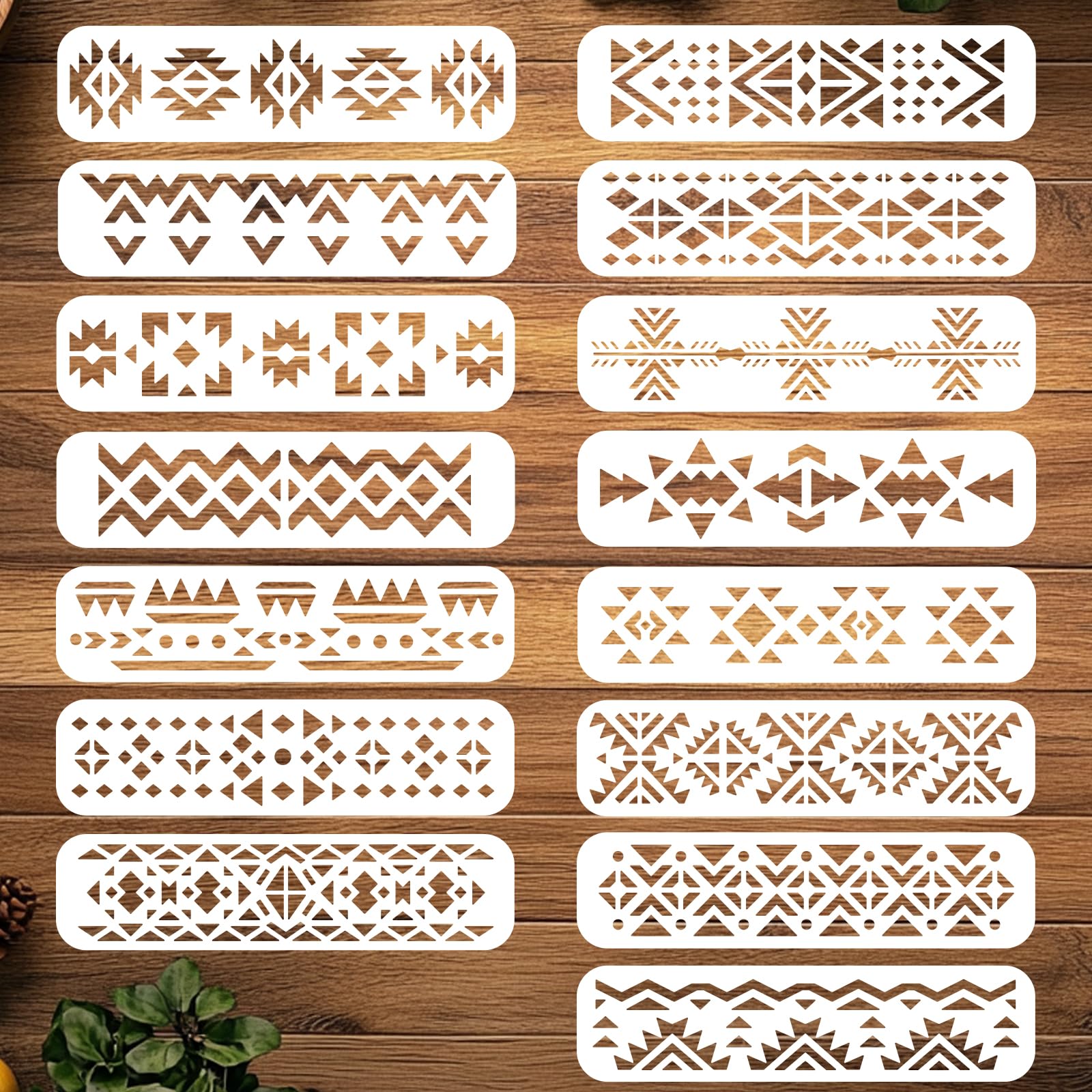Plantillas aztecas decorativas para pintar bordes de muebles y lienzos