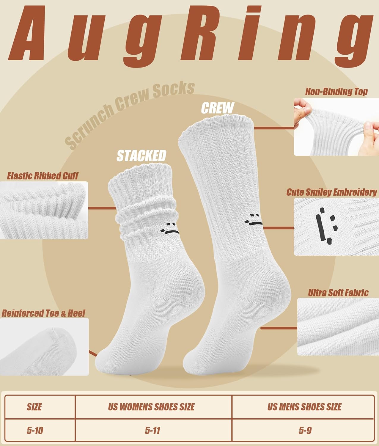 Women's Cute Scrunch Slouch Crew Socks 3Pack Retro Kawaii Chunky Ribbed Cotton Boot Sneaker Cozy Calf Socks Size 5–11 - Image 5